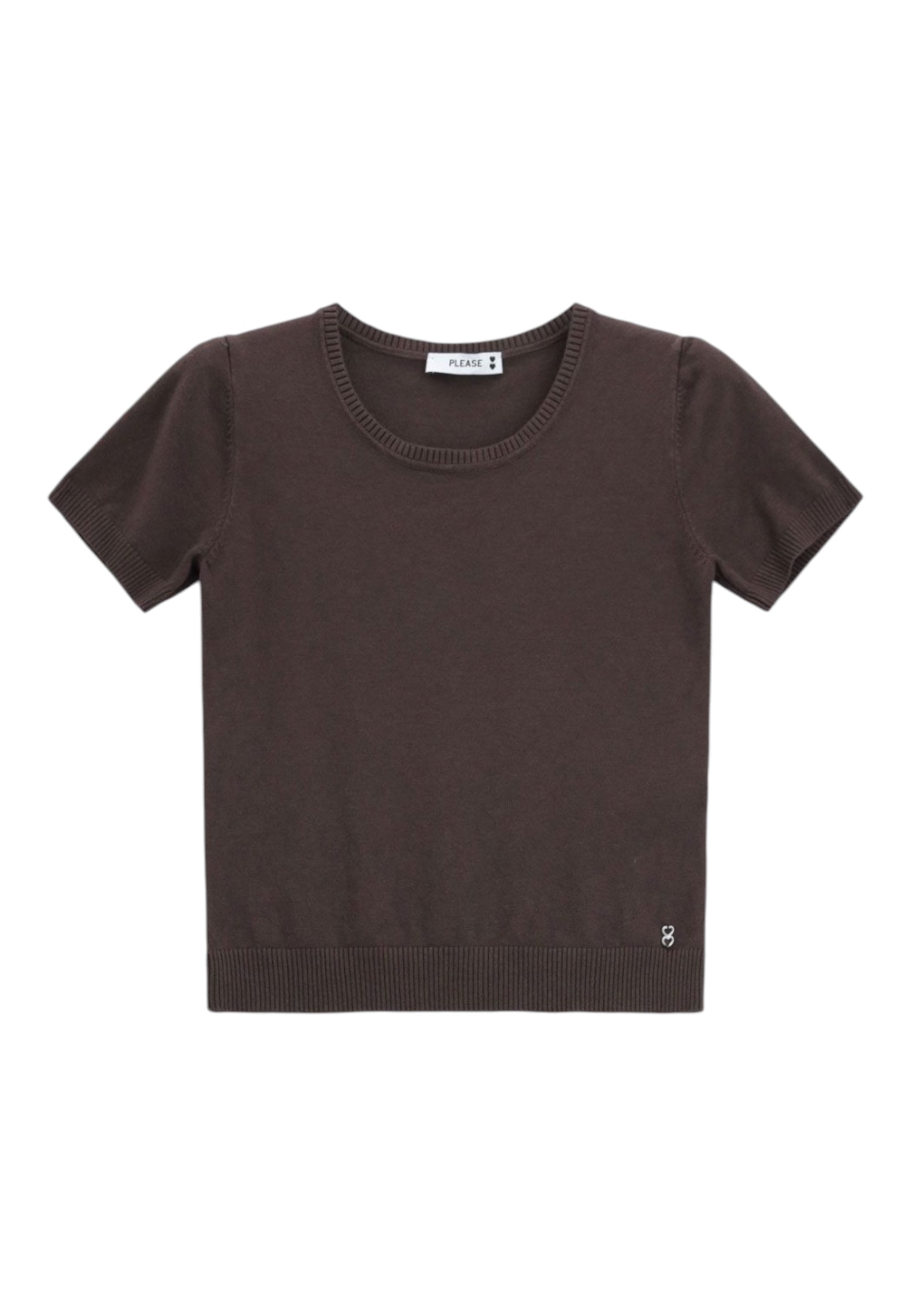 Top girocollo a costine Donna Marrone PLEASE