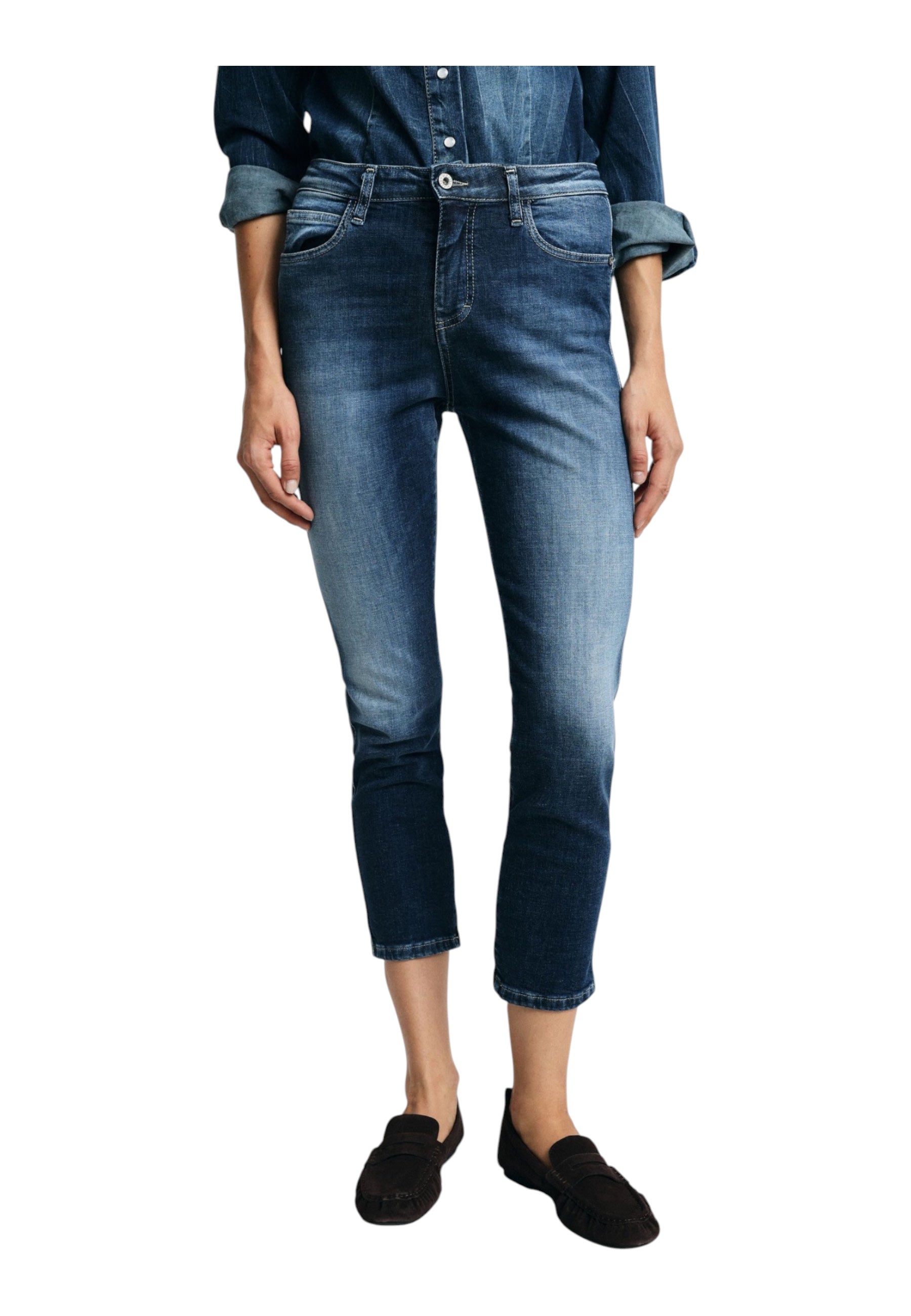 Jeans cropped vita alta Donna Blu PLEASE