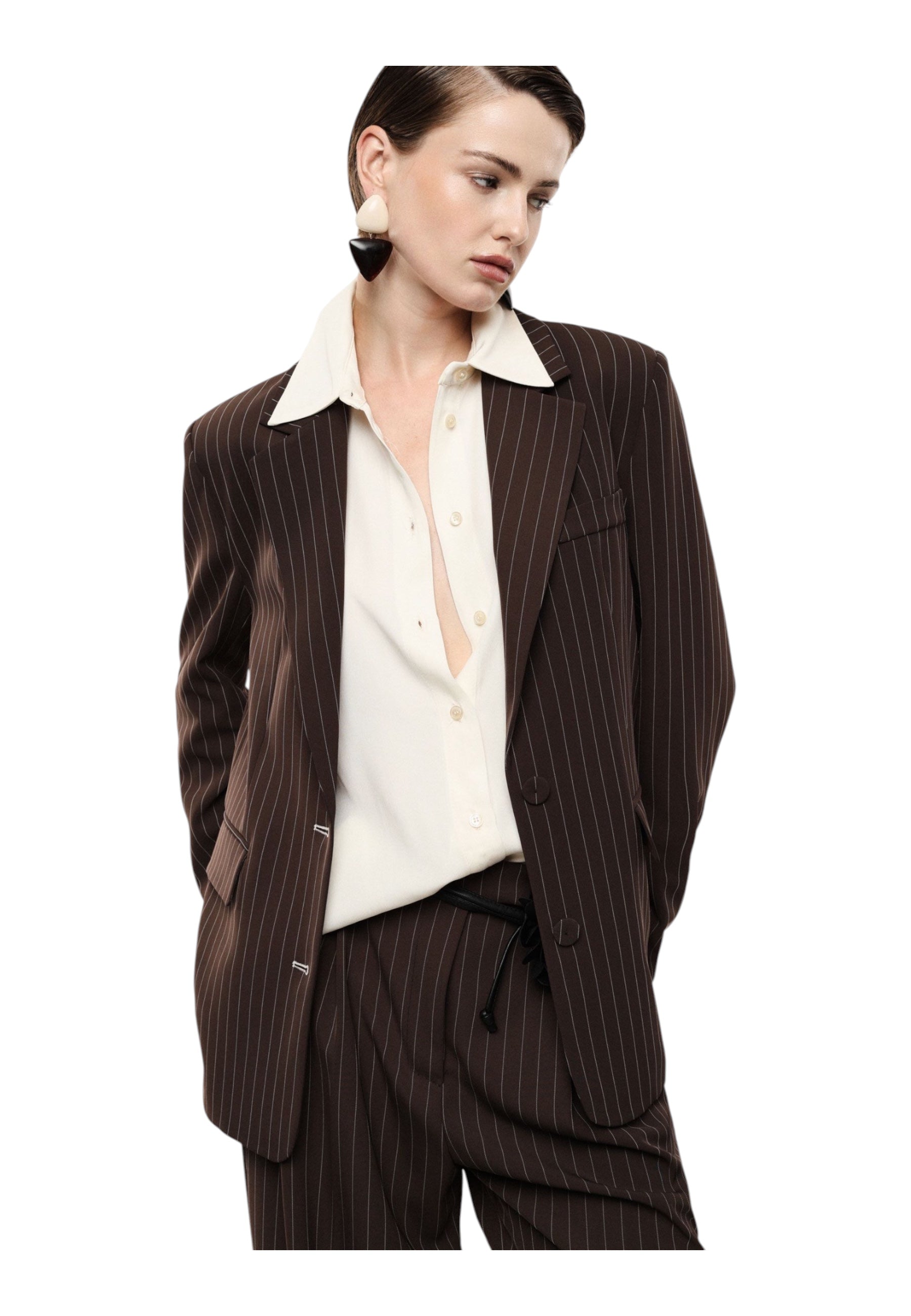 Blazer gessato regular-fit con tasche a filetto donna marrone imperial
