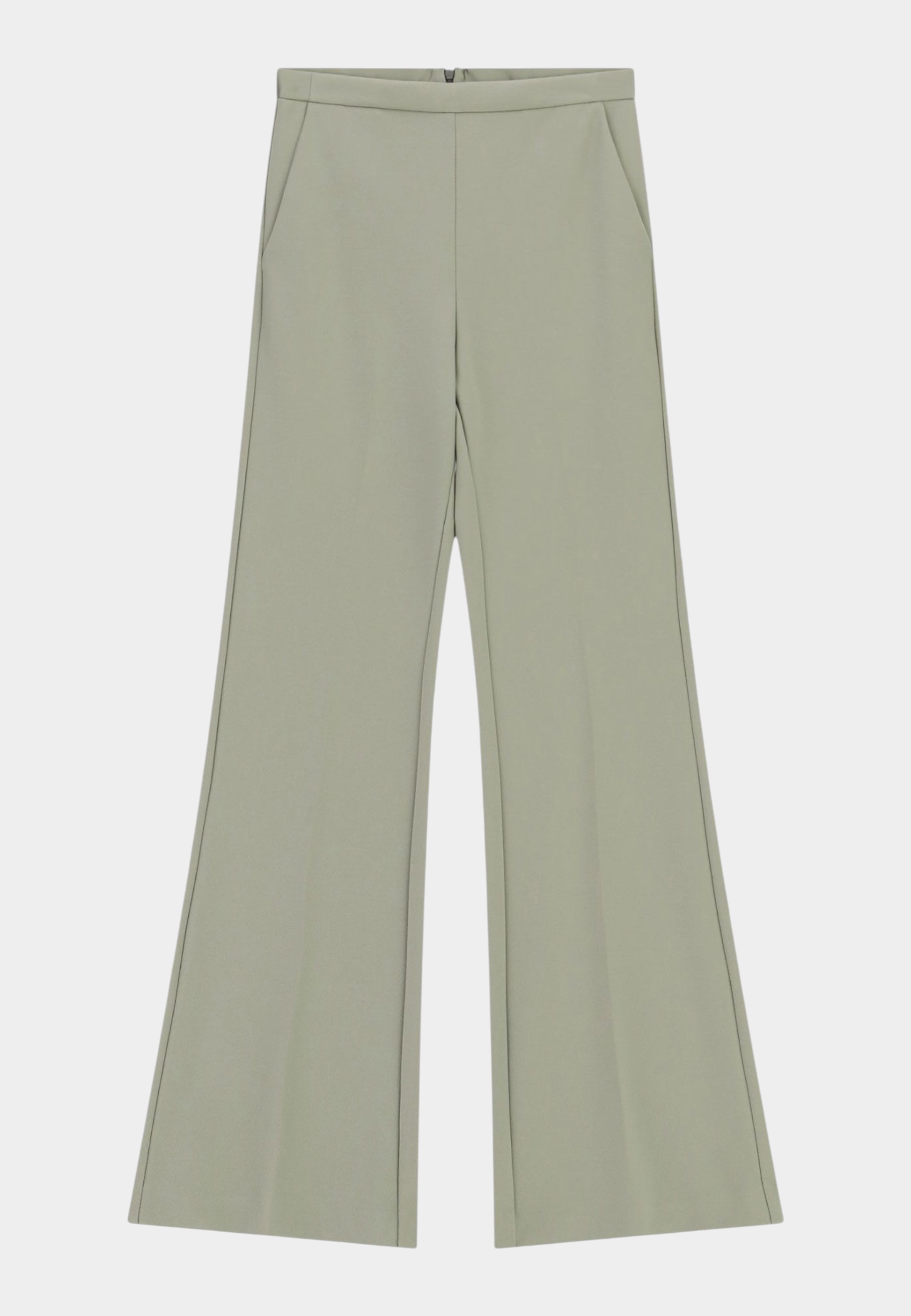 Pantaloni flare vita alta linea pulita donna verde imperial