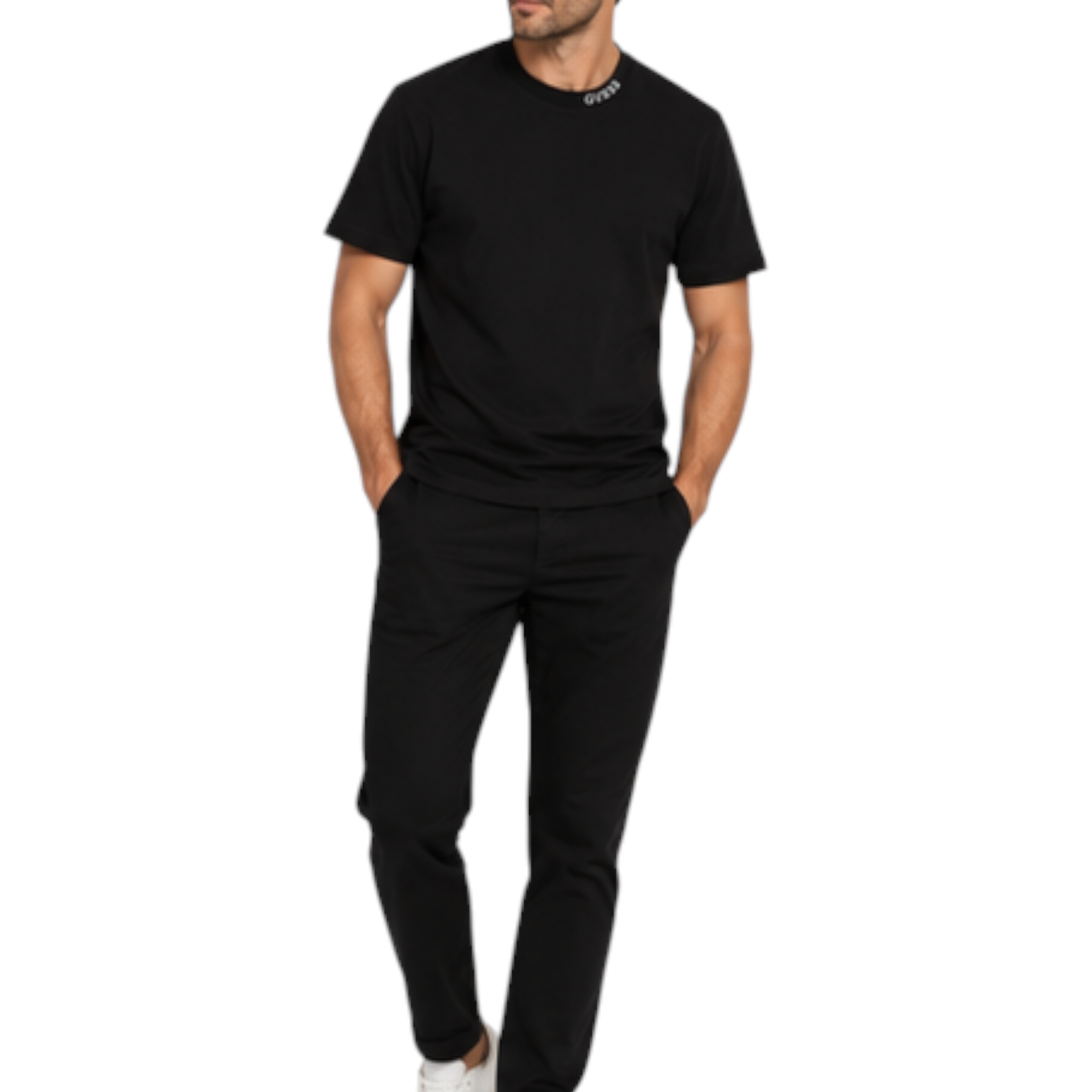 T-shirt logo collo uomo nero guess