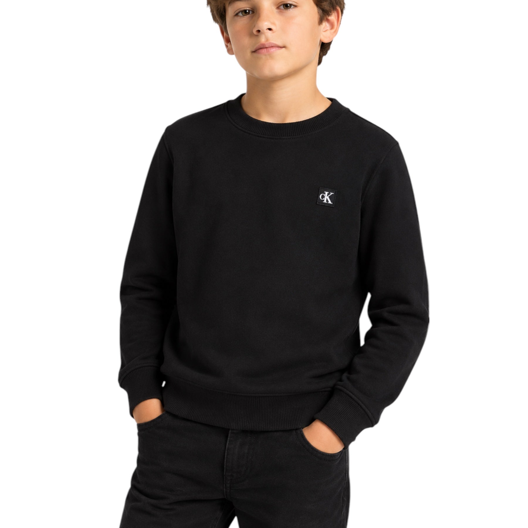 Felpa girocollo bambino nero calvin klein - felpe