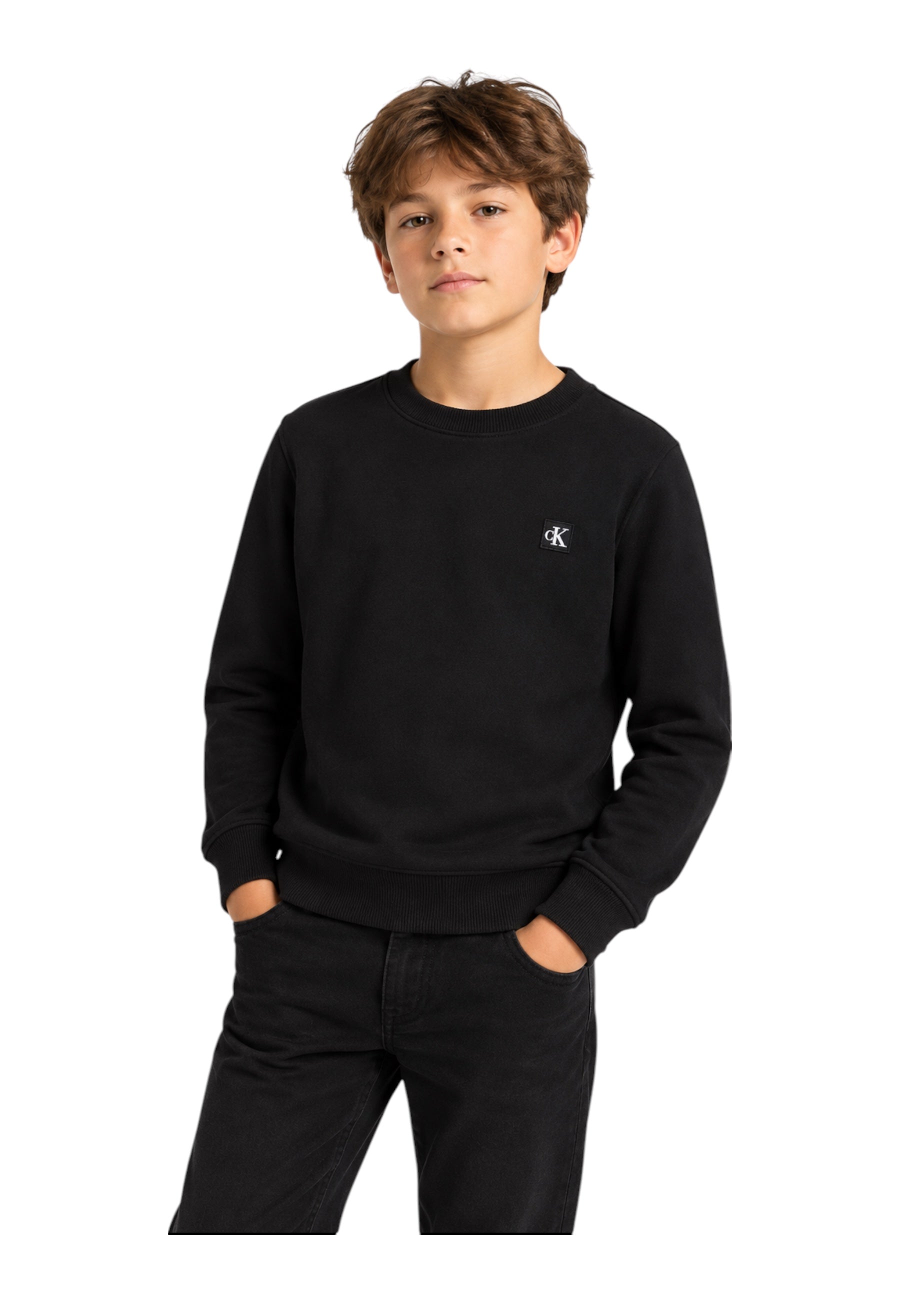 Felpa girocollo bambino nero calvin klein - felpe
