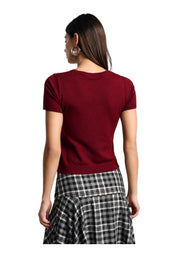 Top girocollo a costine Donna Rosso PLEASE