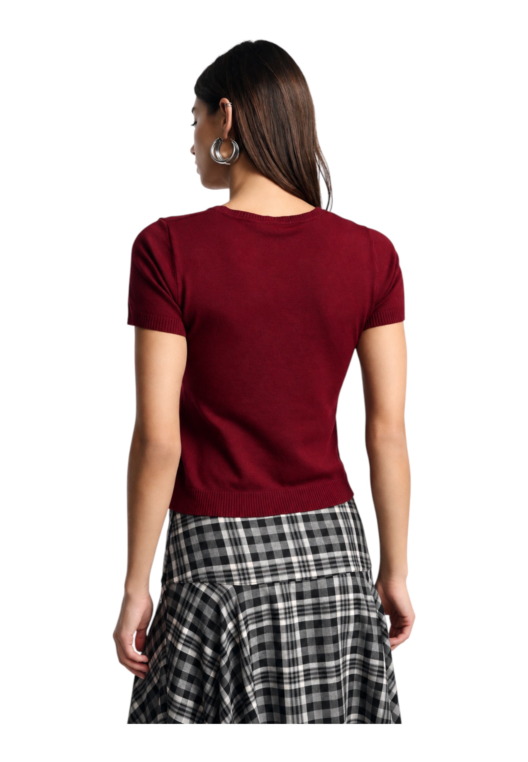 Top girocollo a costine Donna Rosso PLEASE