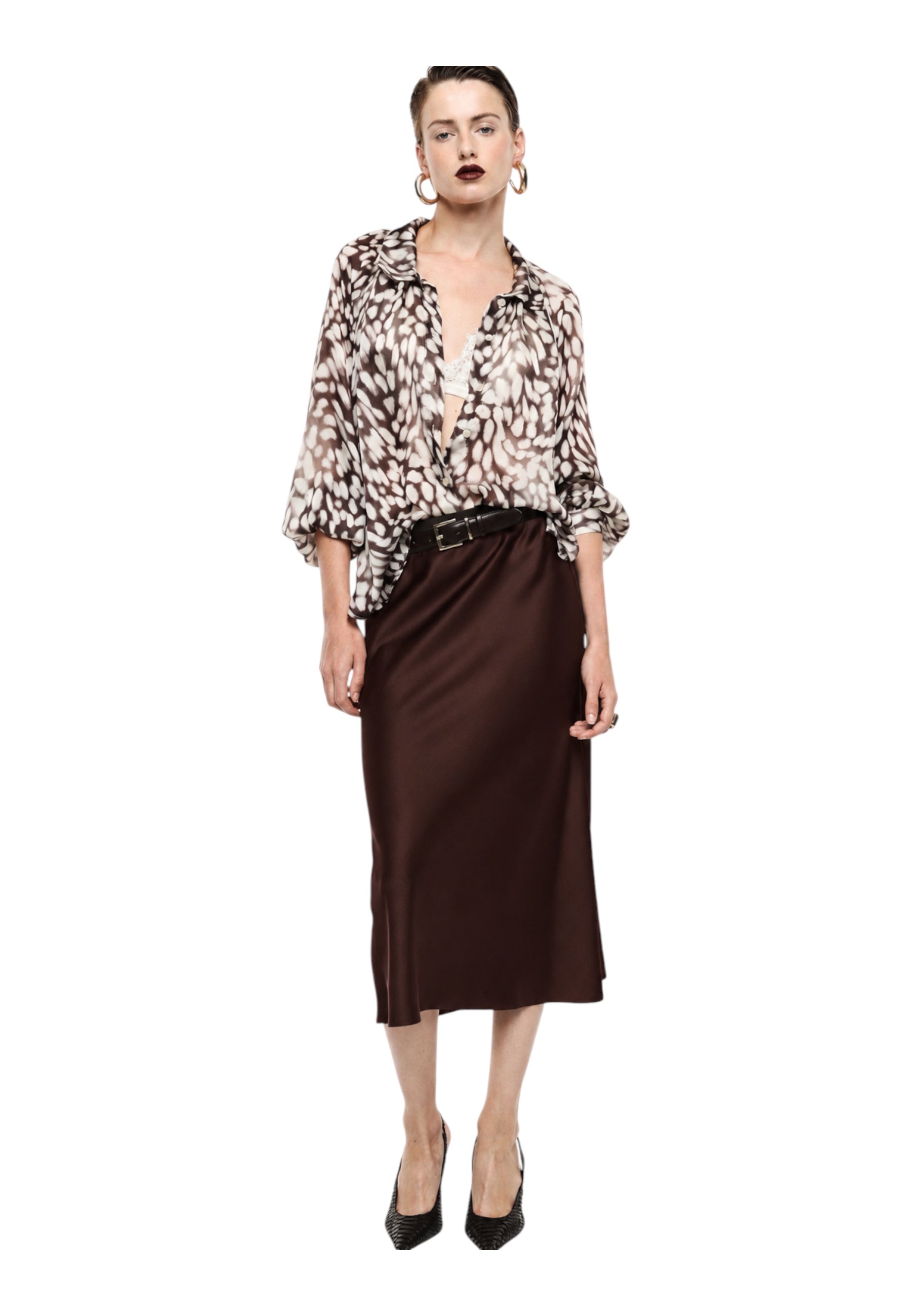 Gonna midi a vita alta con linea svasata donna bordeaux imperial - gonne