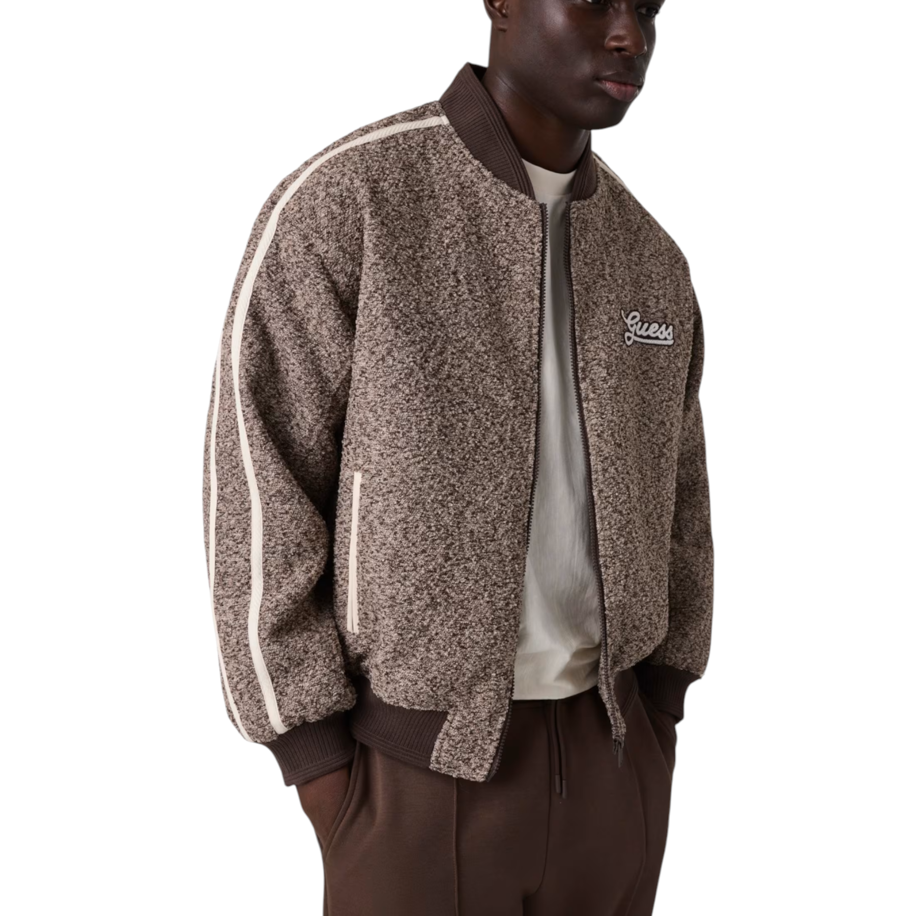 Giacca bomber full zip uomo marrone guess - felpe