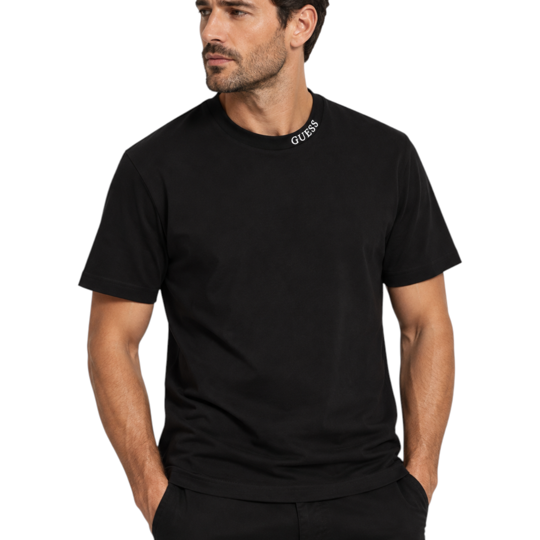 T-shirt logo collo uomo nero guess