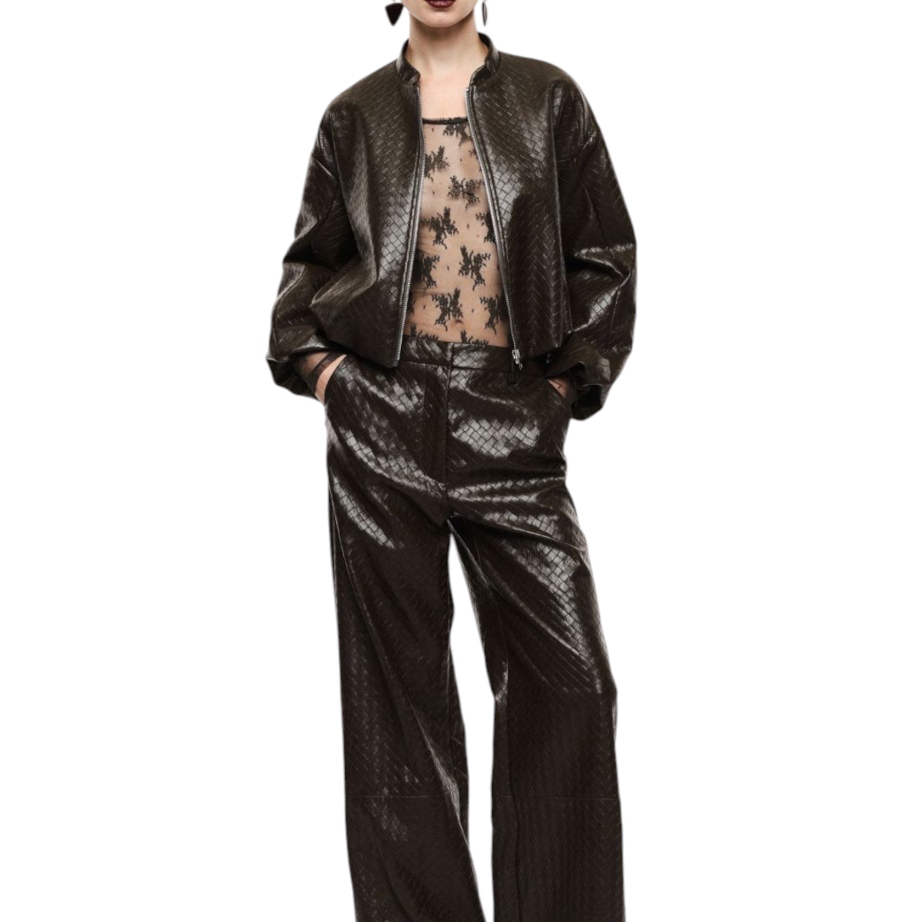 Pantaloni palazzo stampati vita alta donna marrone imperial