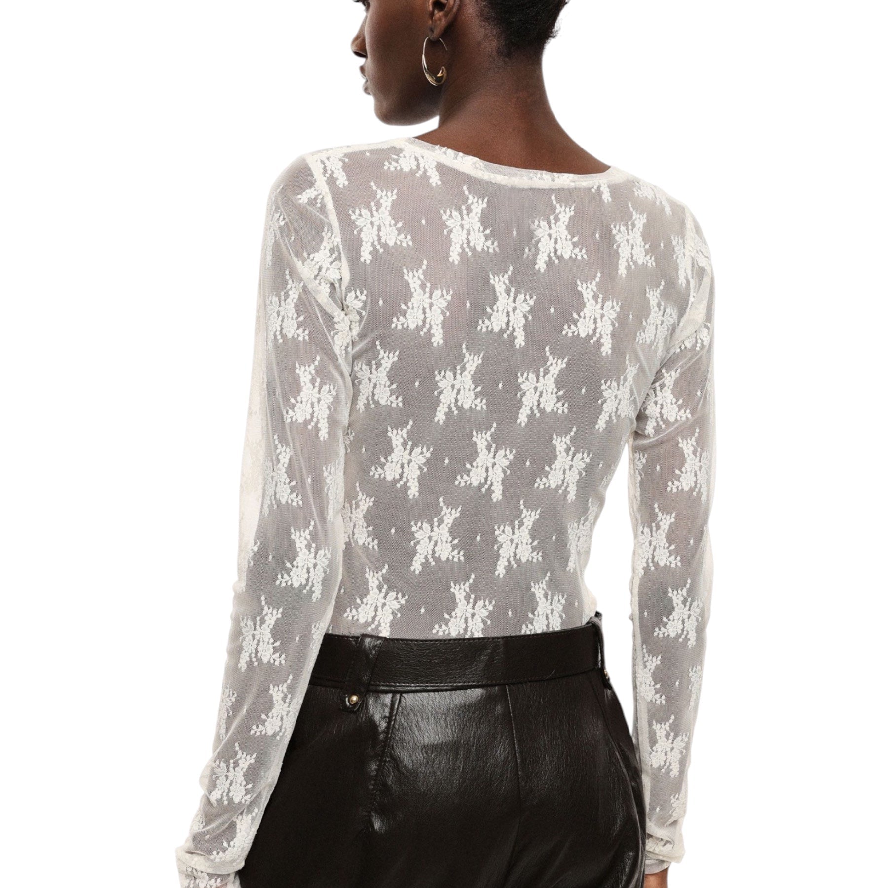 Top trasparente a maniche lunghe donna avorio imperial