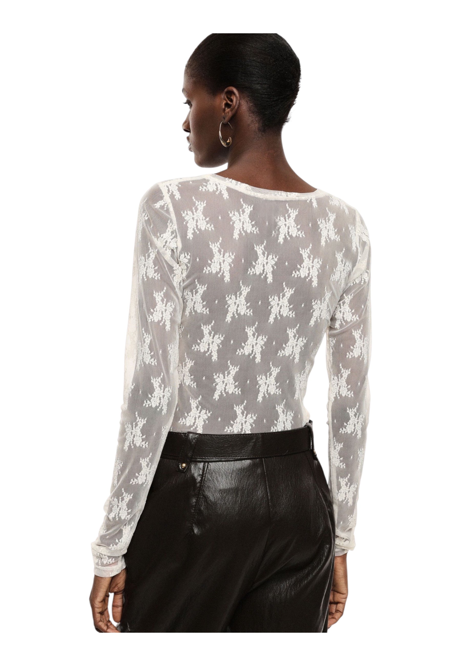 Top trasparente a maniche lunghe donna avorio imperial