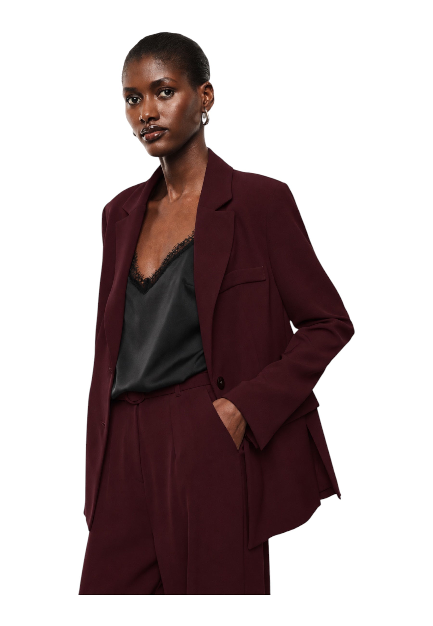 Blazer monopetto con tasche a patta laterali donna bordeaux imperial