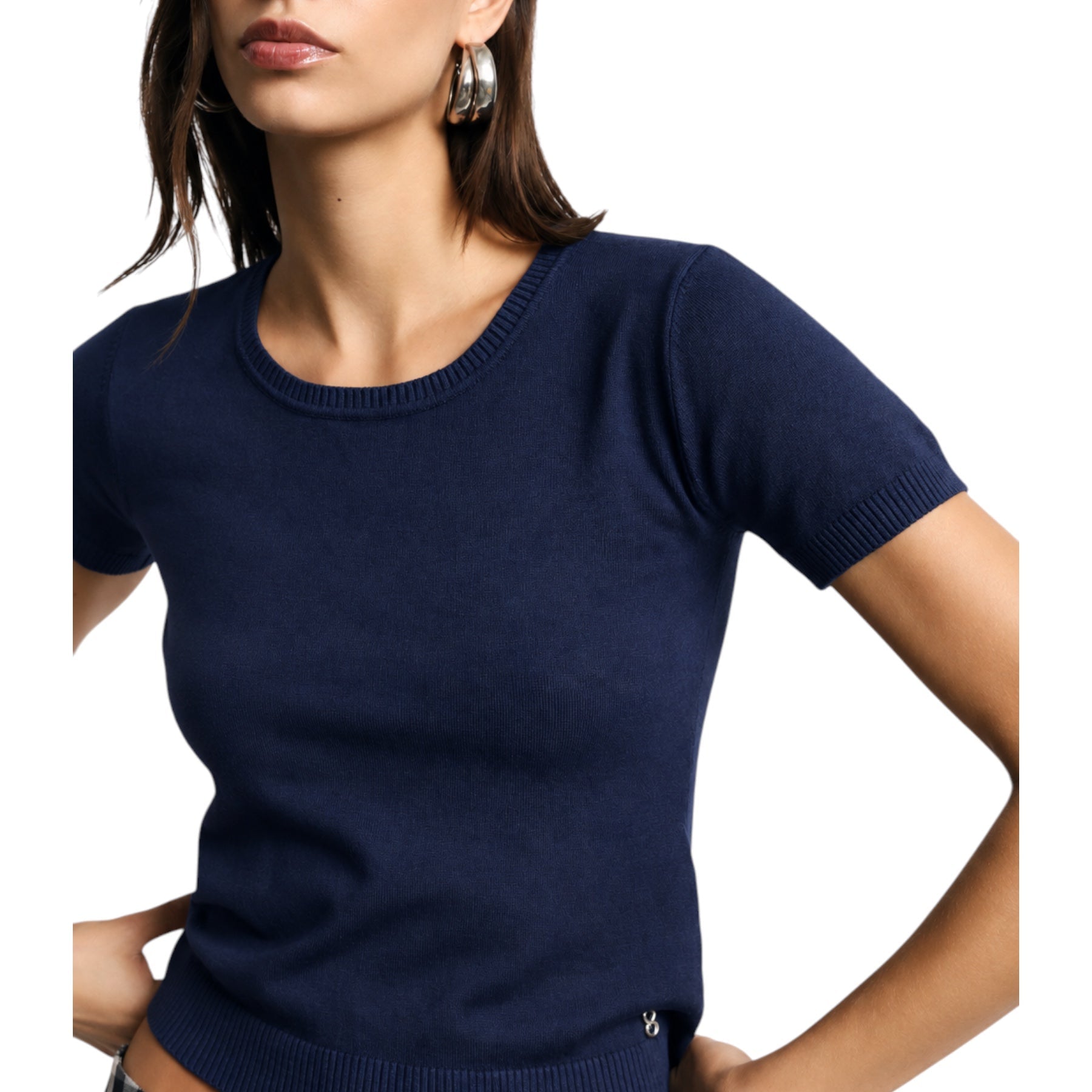 Top girocollo a costine donna blu please