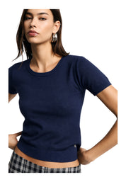 Top girocollo a costine Donna Blu PLEASE