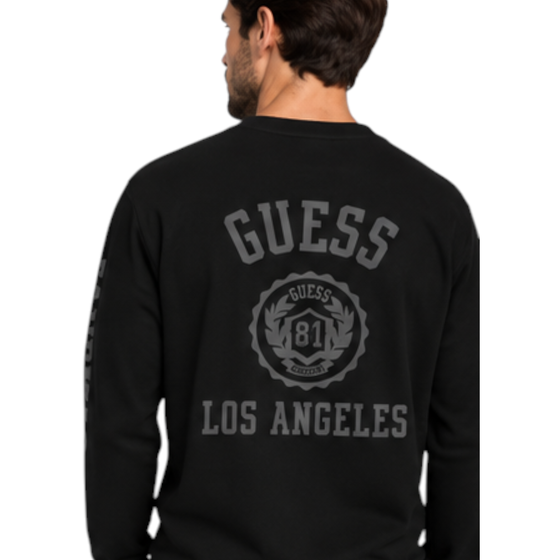 T-shirt manica lunga stampa retro uomo nero guess