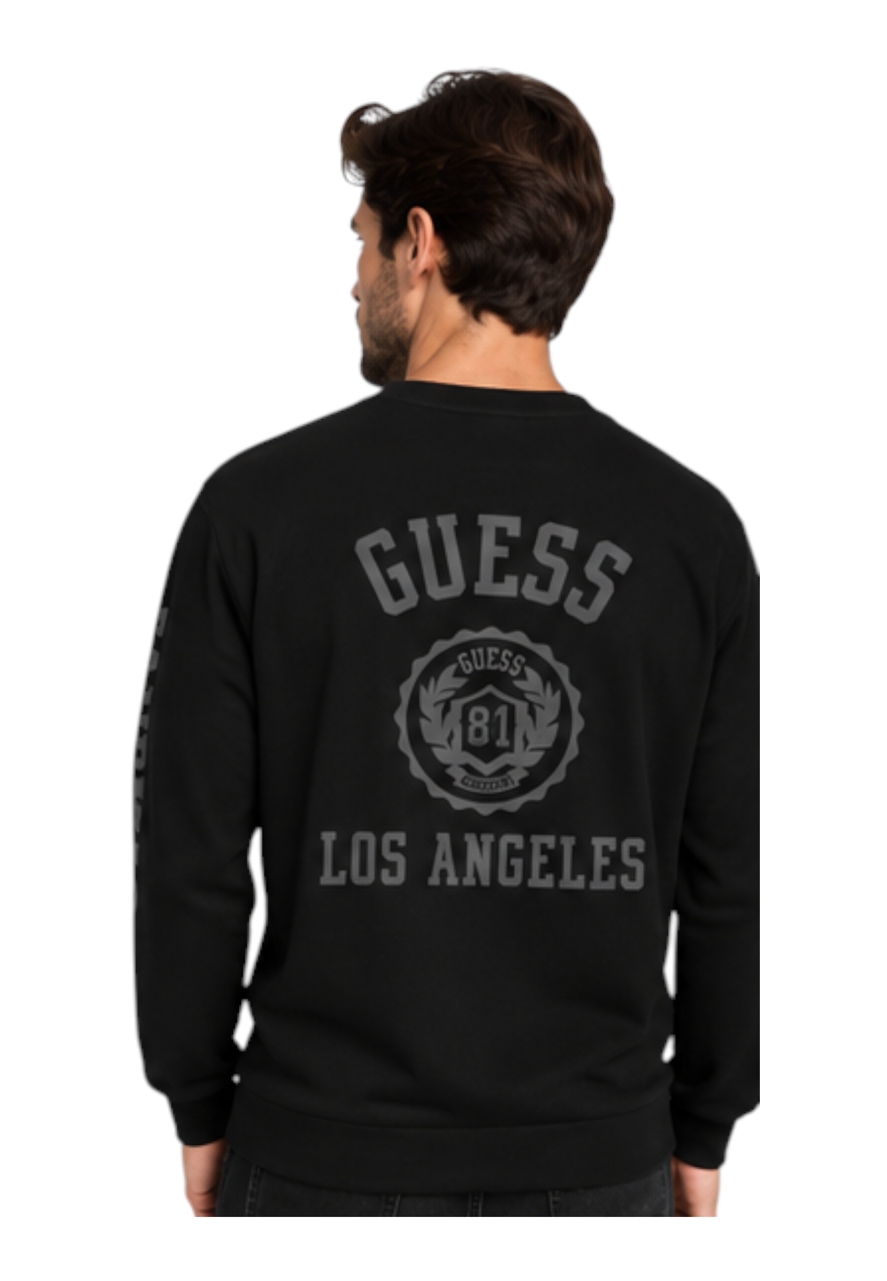 T-shirt manica lunga stampa retro uomo nero guess