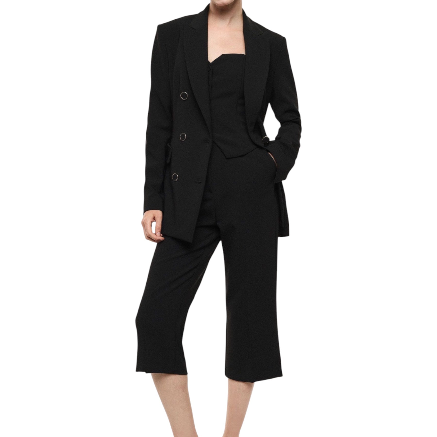 Blazer doppiopetto con tasche a pattina donna nero imperial