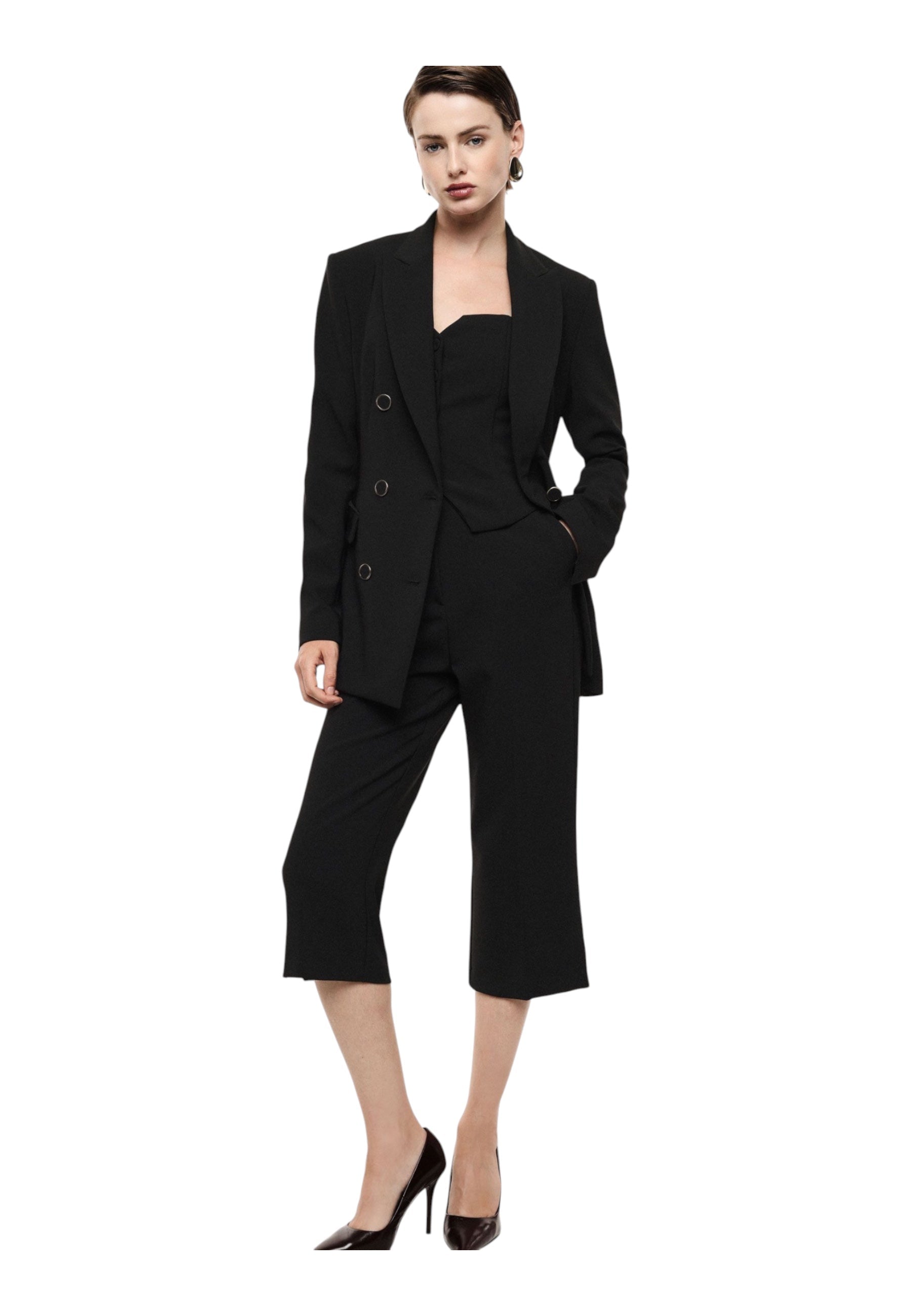 Blazer doppiopetto con tasche a pattina donna nero imperial
