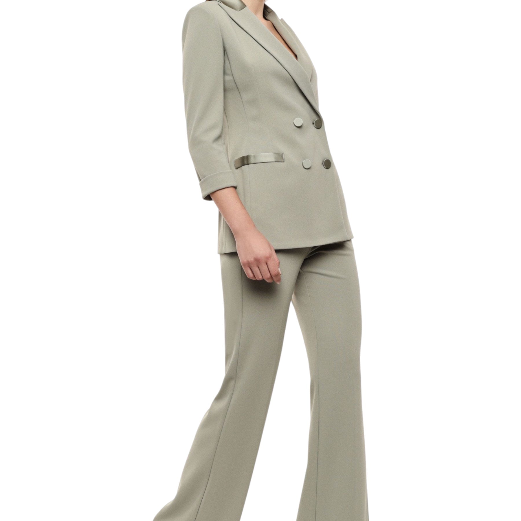Pantaloni flare vita alta linea pulita donna verde imperial