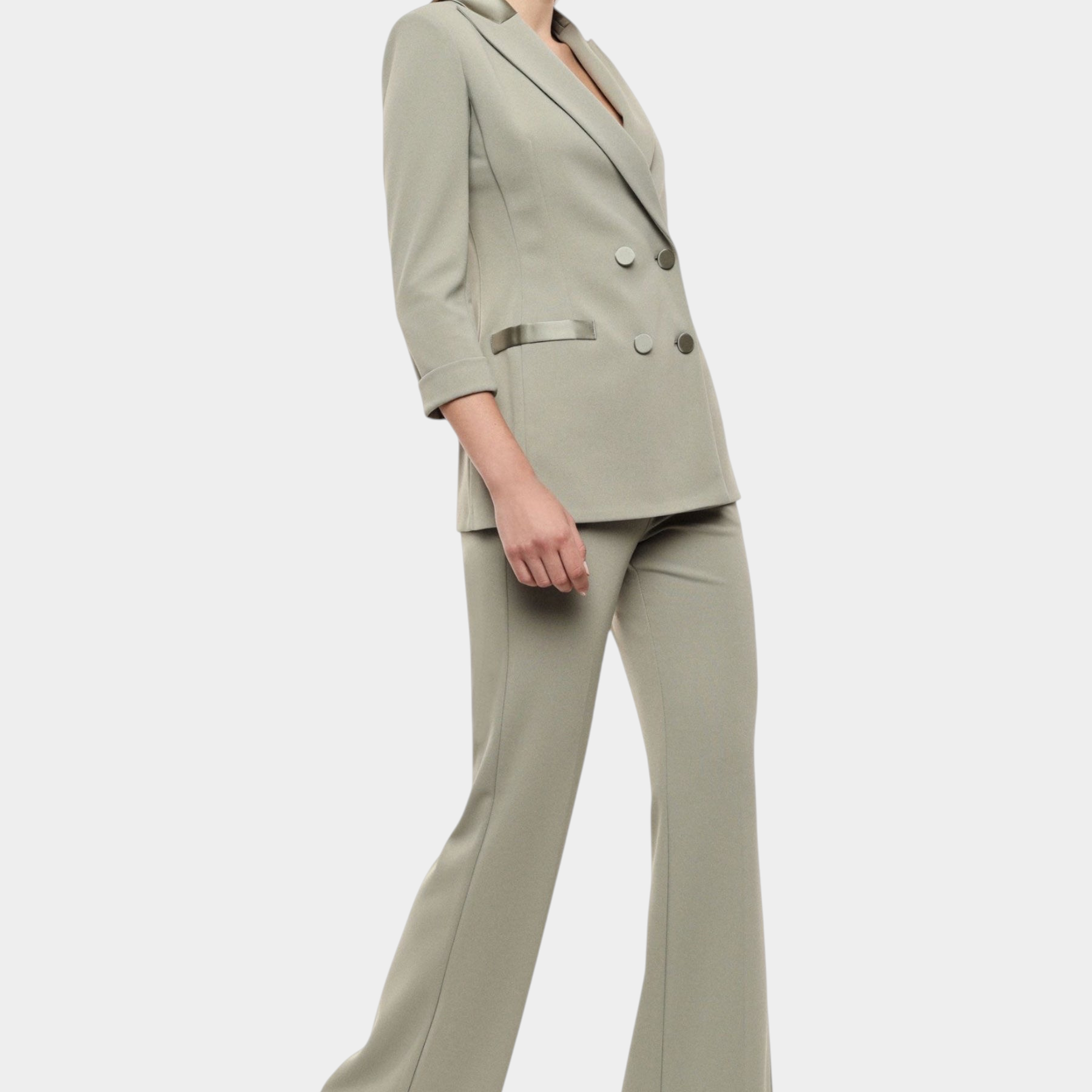 Pantaloni flare vita alta linea pulita donna verde imperial