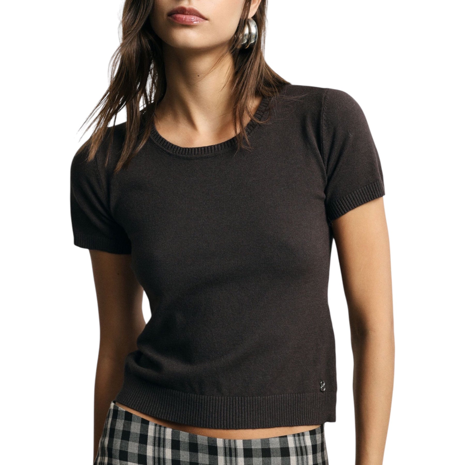 Top girocollo a costine donna marrone please