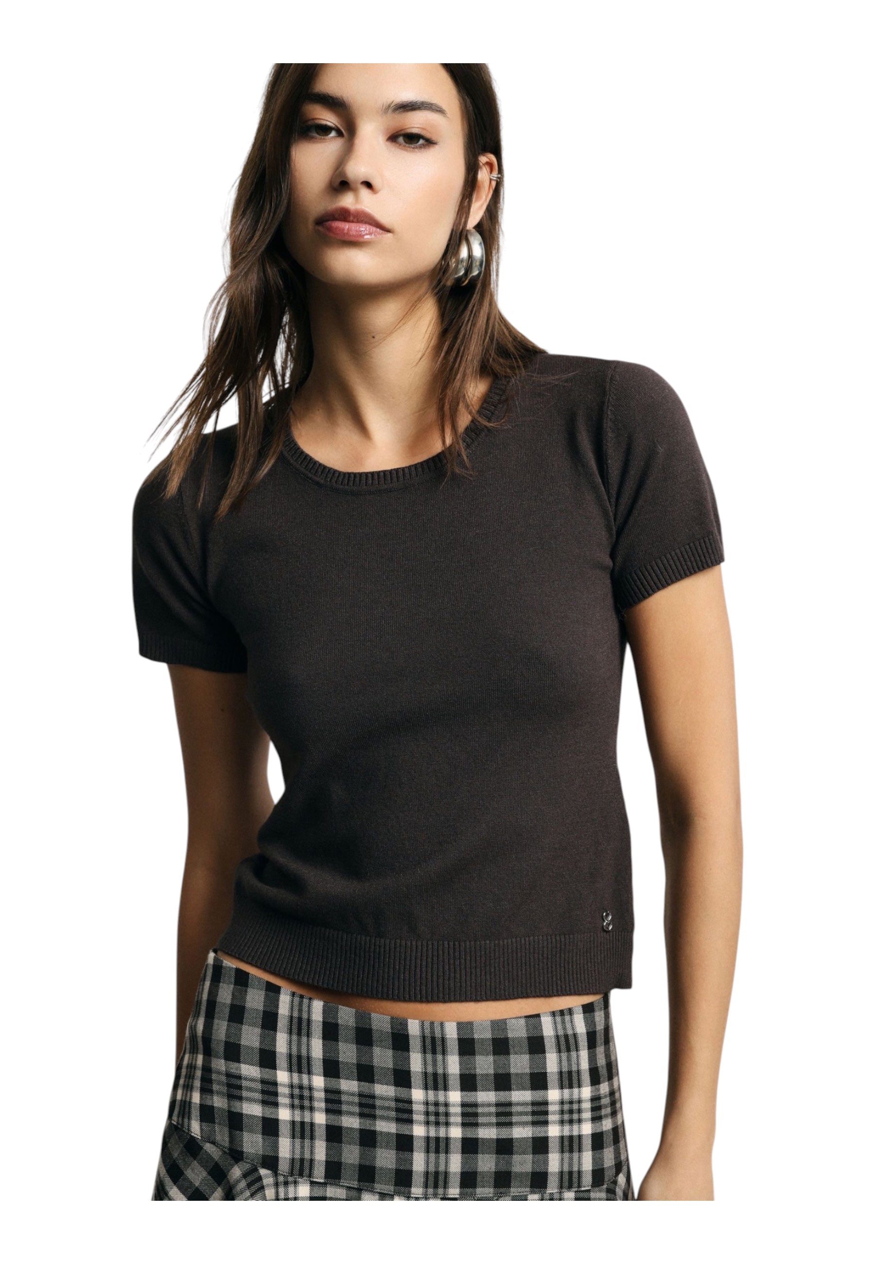Top girocollo a costine Donna Marrone PLEASE