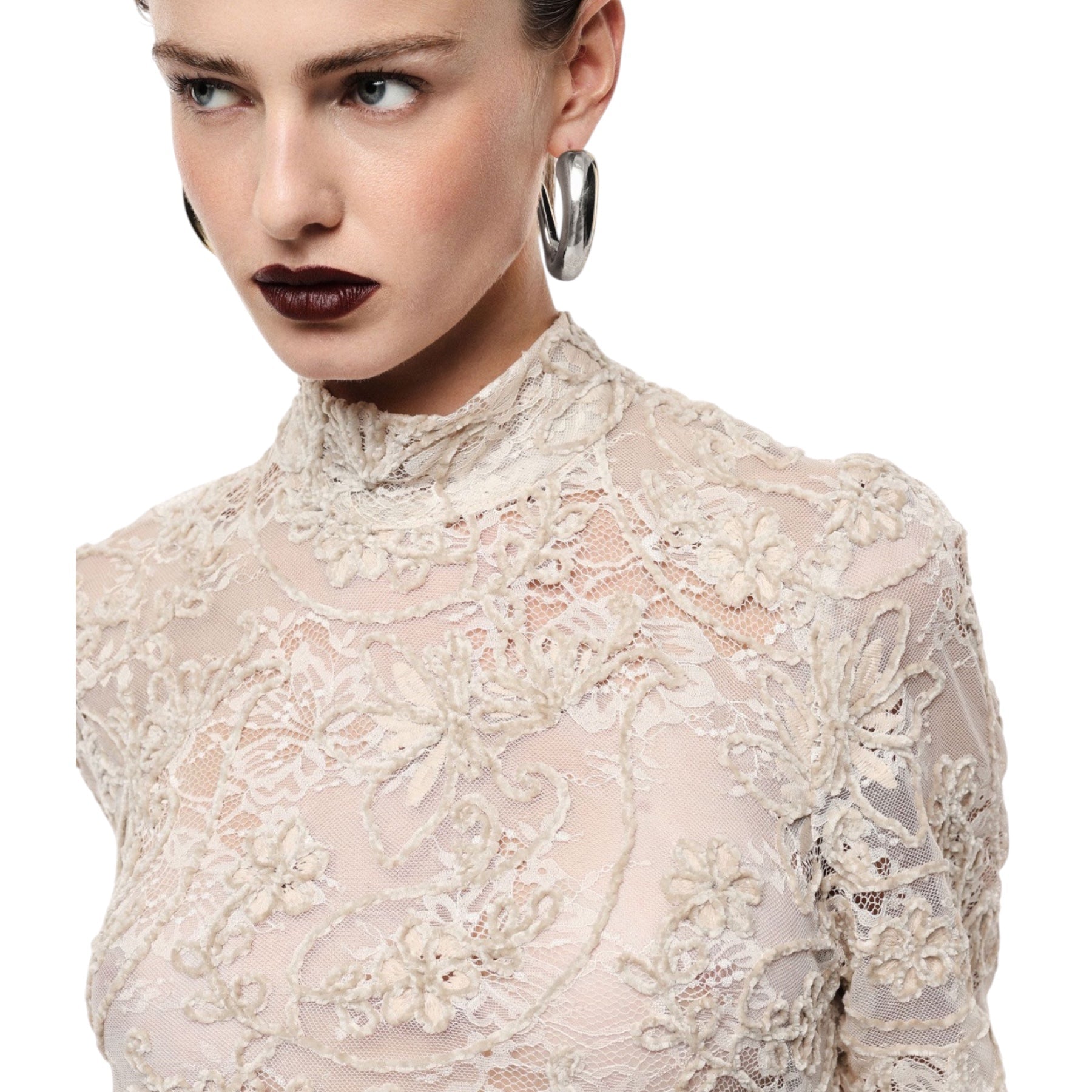 Top pizzo trasparente manica corta donna avorio imperial
