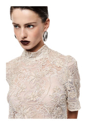Top pizzo trasparente manica corta donna avorio imperial