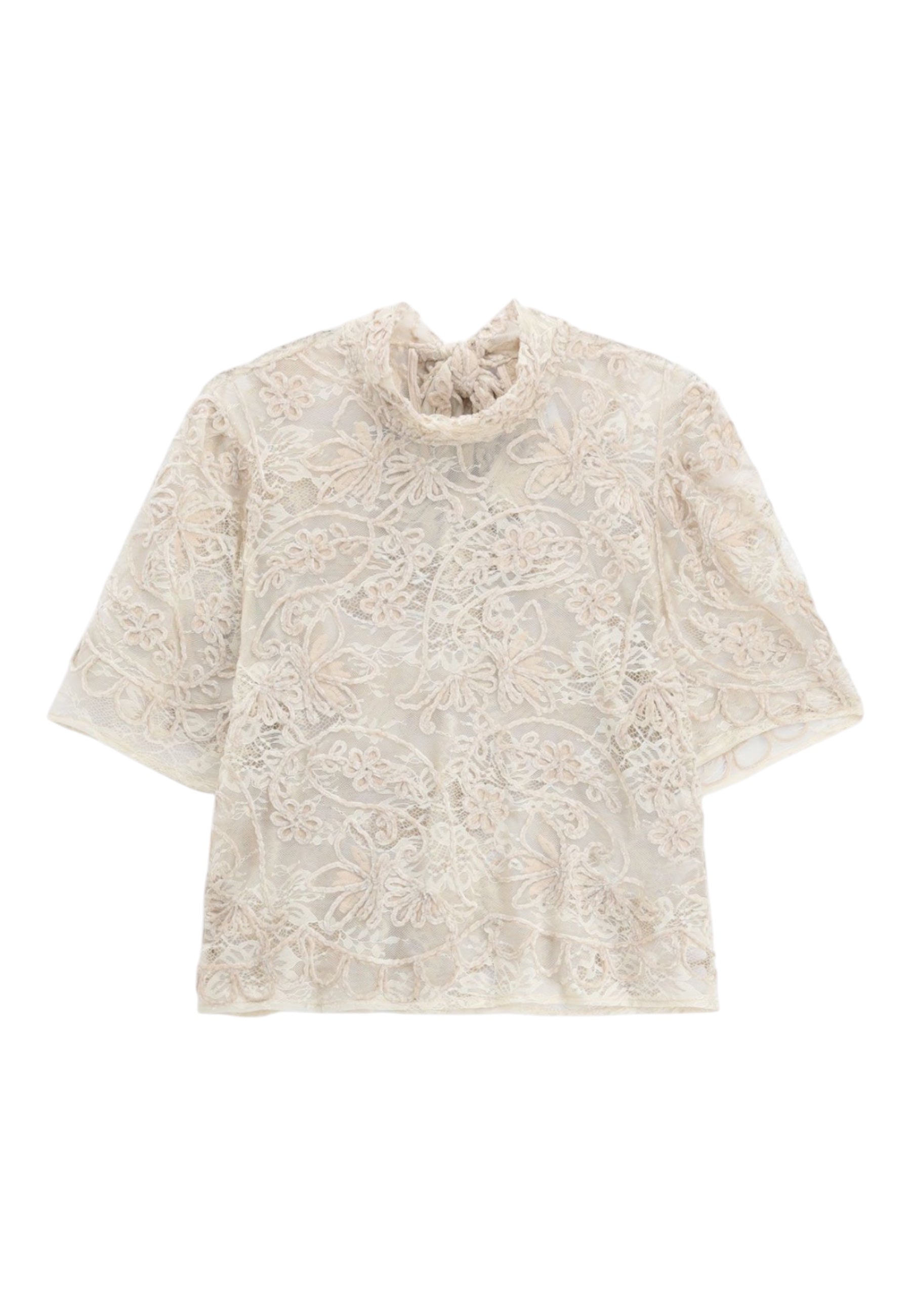 Top pizzo trasparente manica corta donna avorio imperial