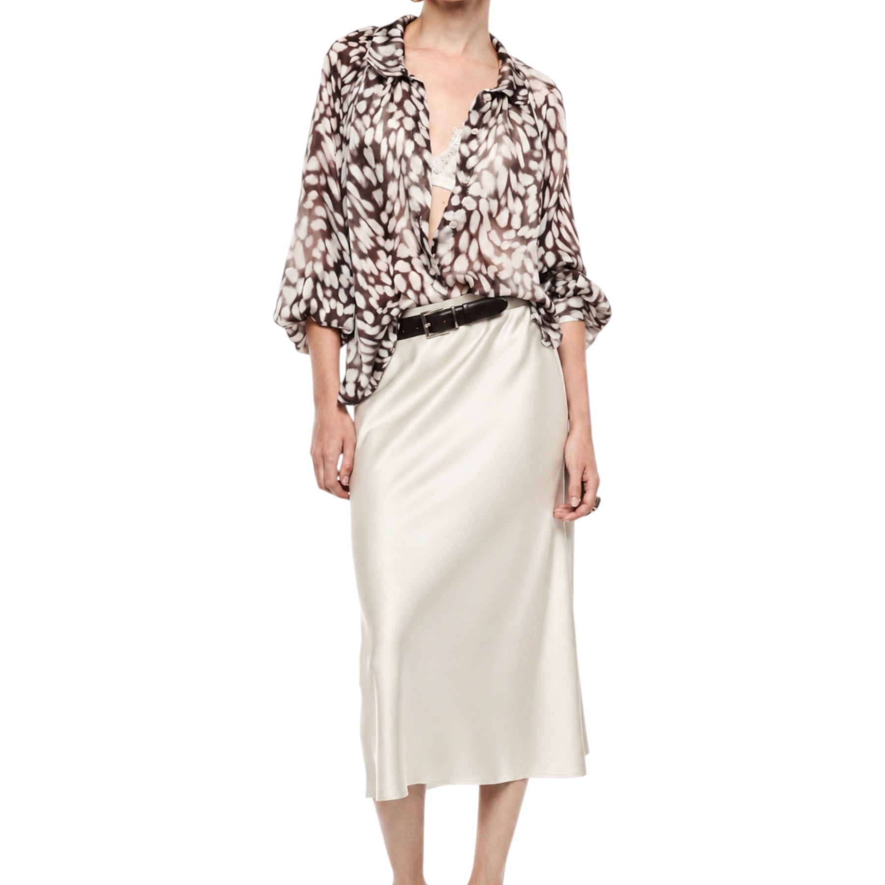 Gonna midi a vita alta con linea svasata donna avorio imperial - gonne