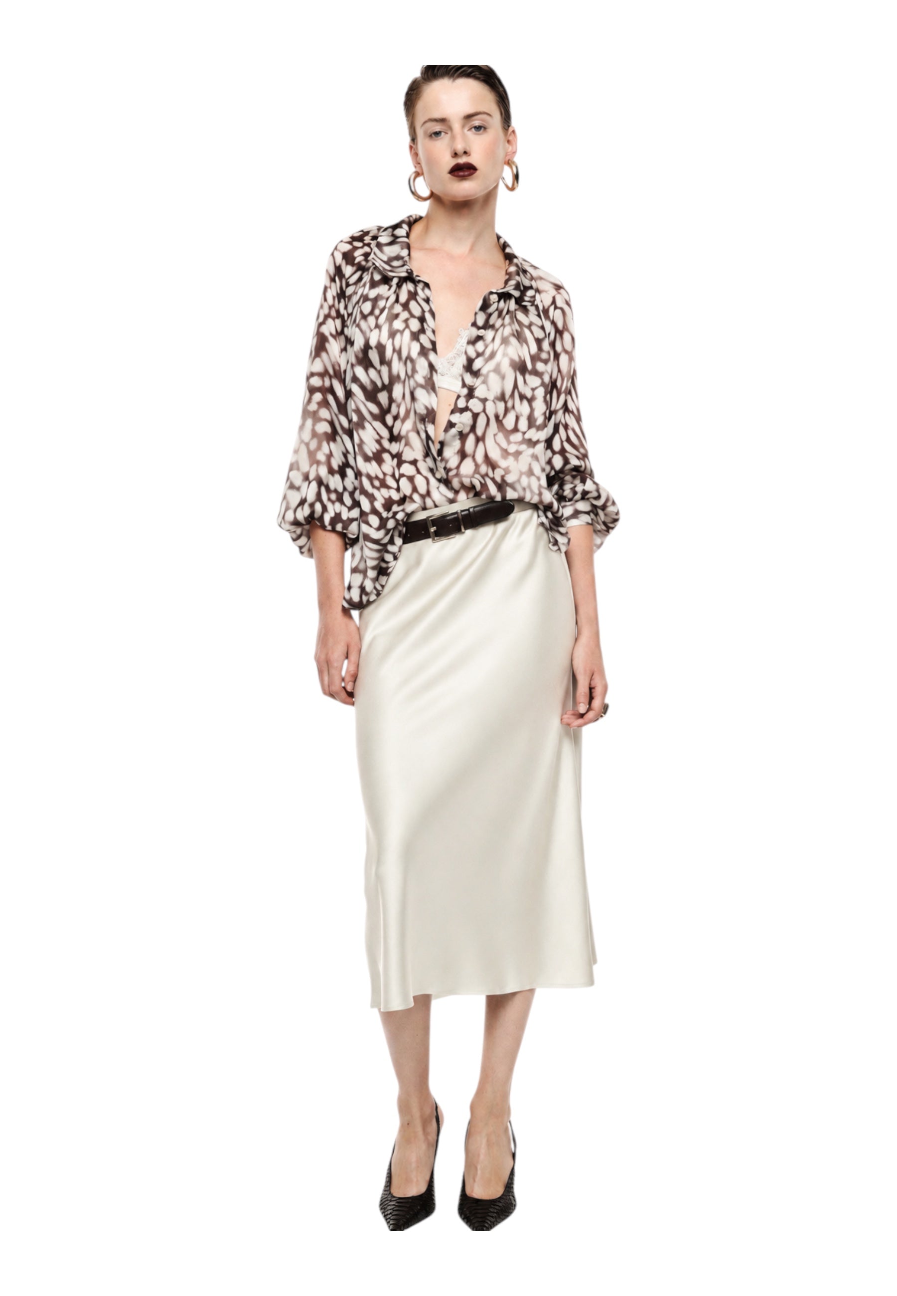 Gonna midi a vita alta con linea svasata donna avorio imperial - gonne