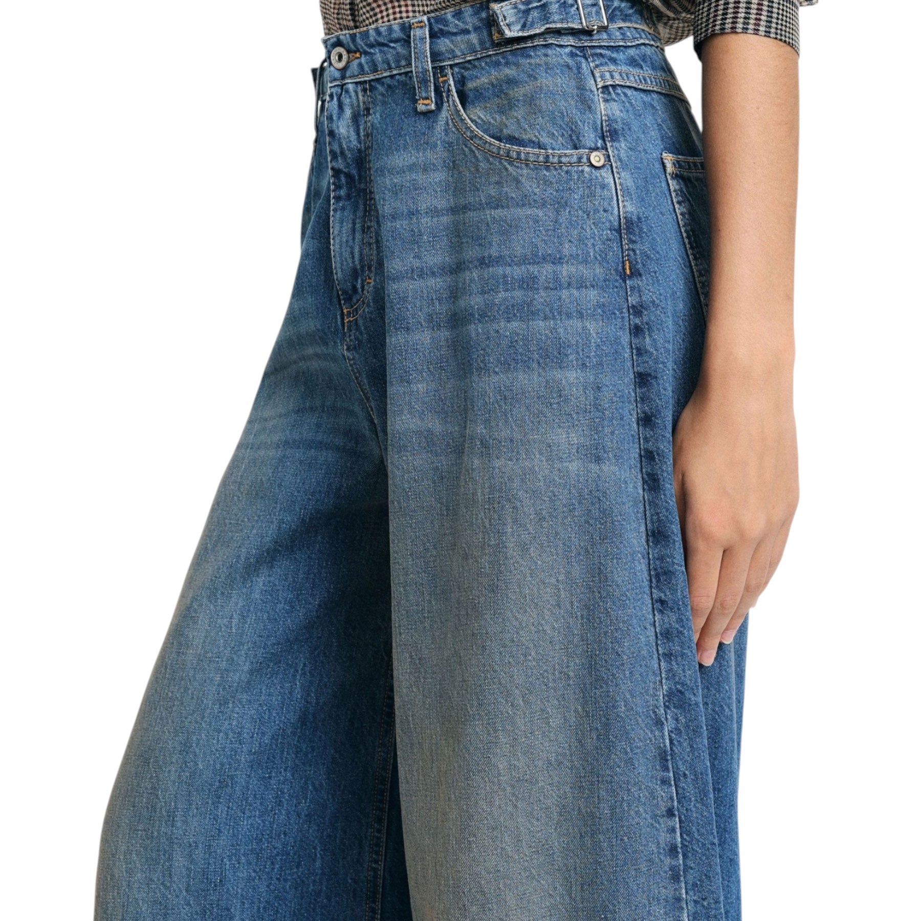 Jeans a gamba ampia con fondo sfrangiato donna blu please