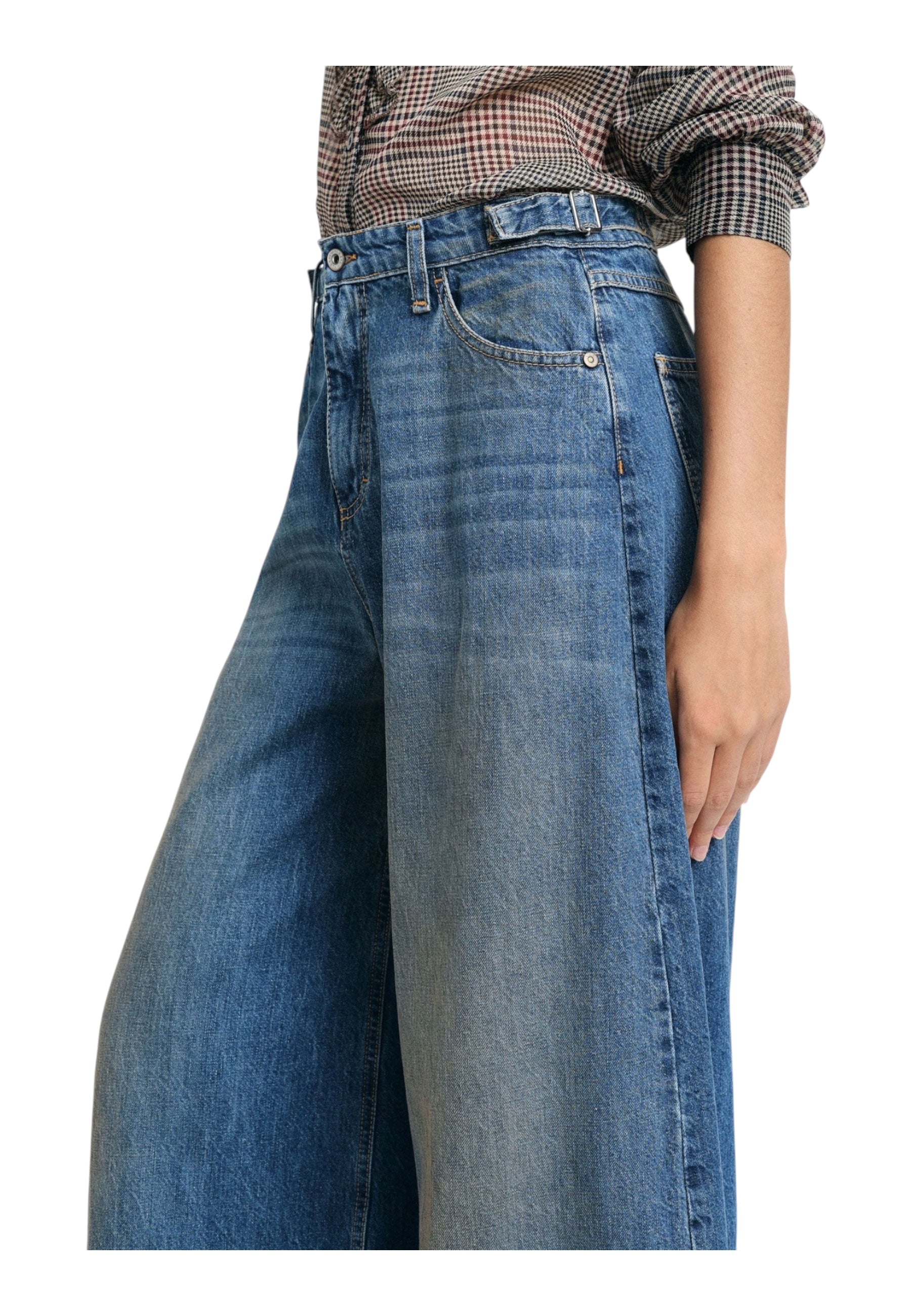 Jeans a gamba ampia con fondo sfrangiato Donna Blu PLEASE