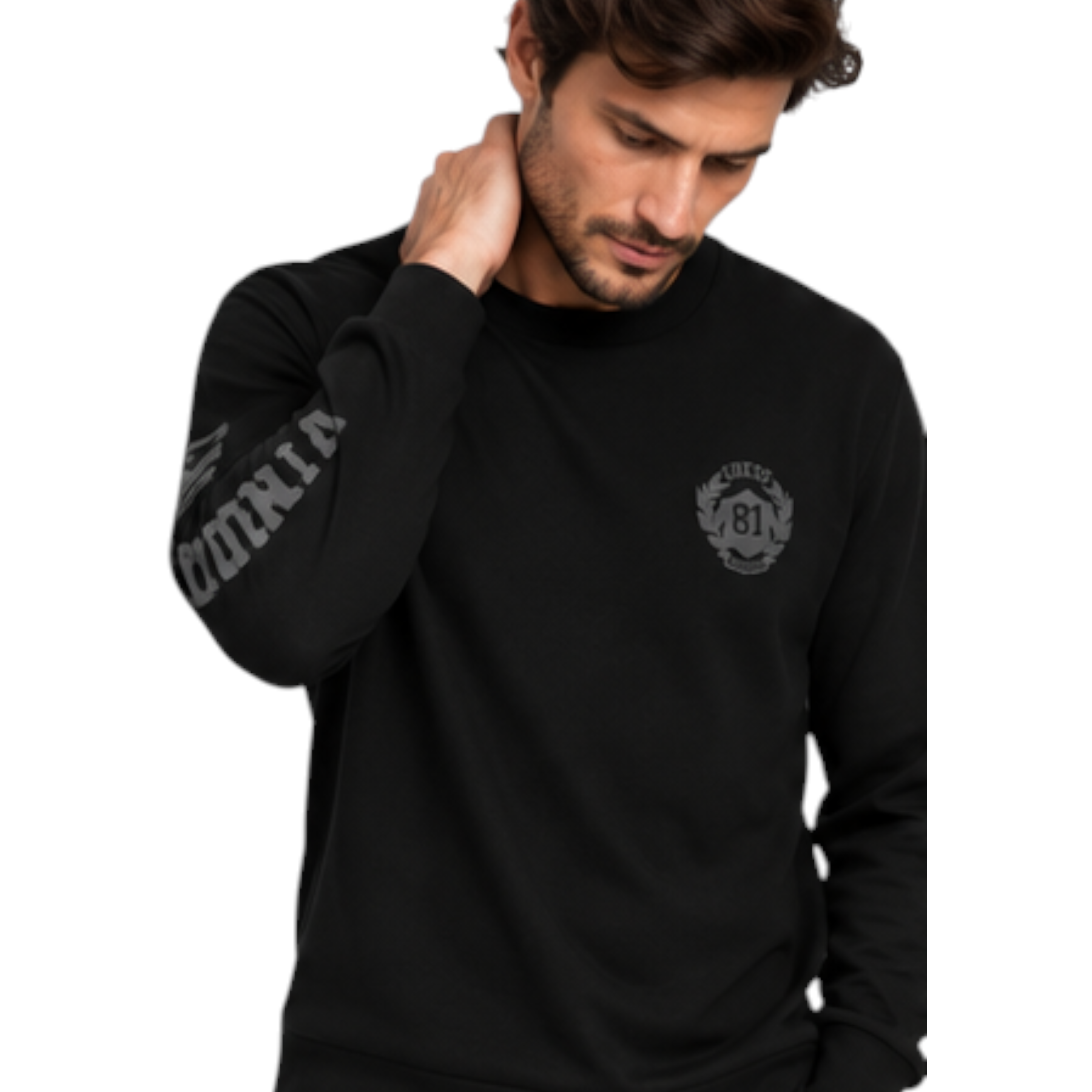 T-shirt manica lunga stampa retro uomo nero guess