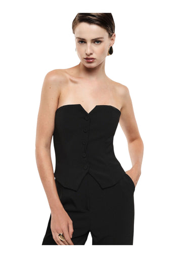 Top bustier con bottoni e scollo a cuore donna nero imperial
