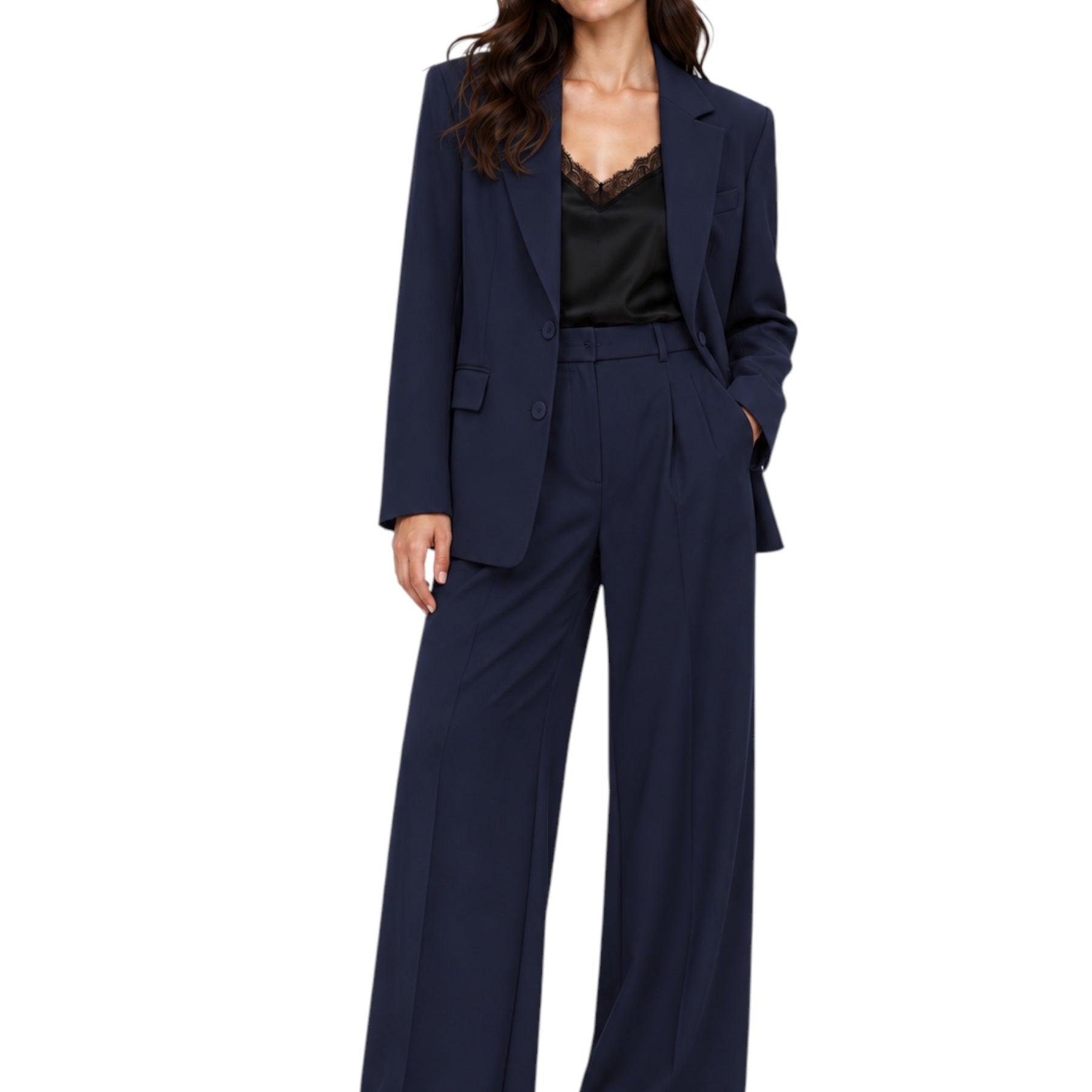 Blazer monopetto con tasche a patta laterali donna blu imperial