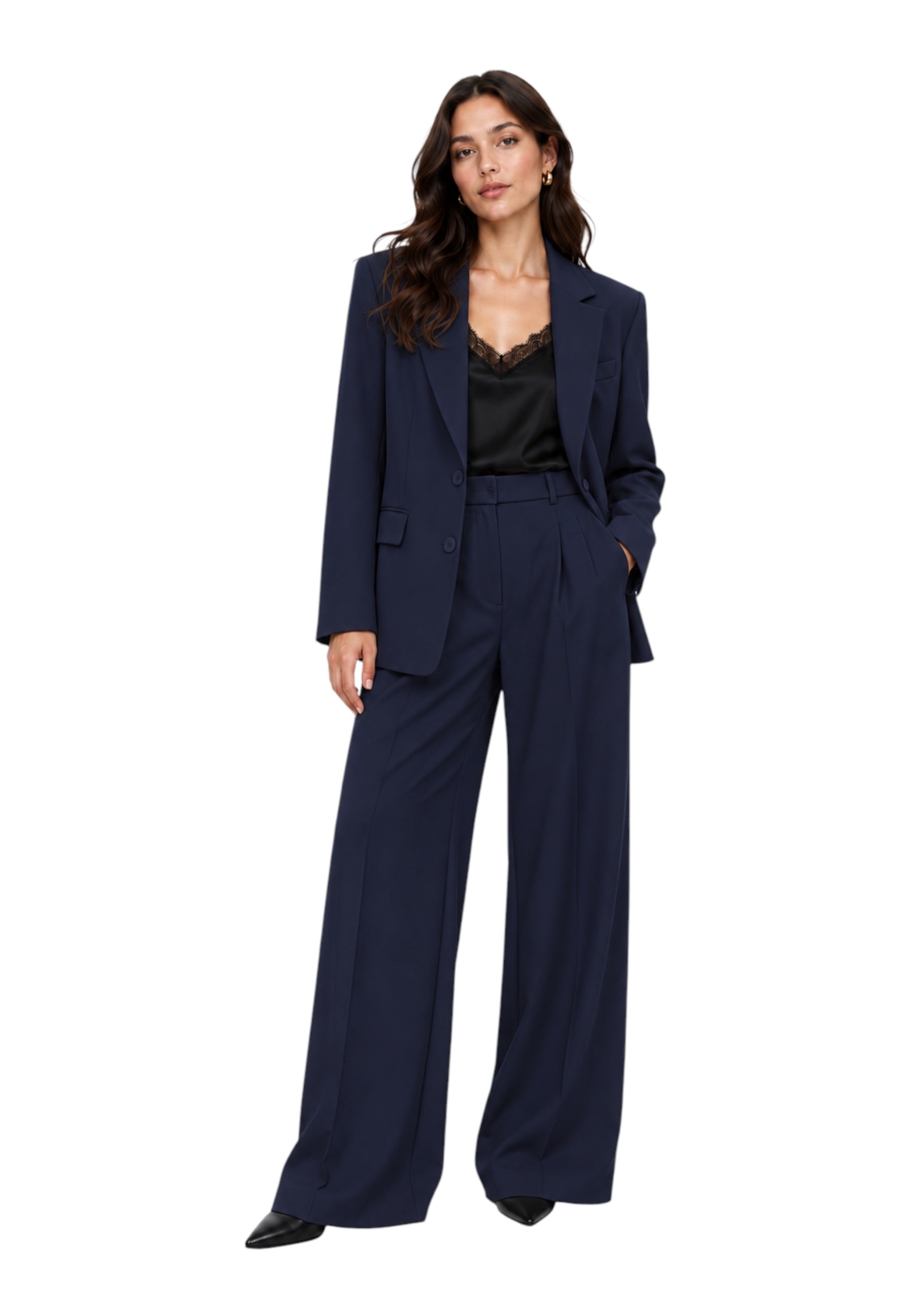Blazer monopetto con tasche a patta laterali donna blu imperial