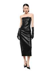 Abito midi senza spalline con scollo dritto donna nero imperial - abiti
