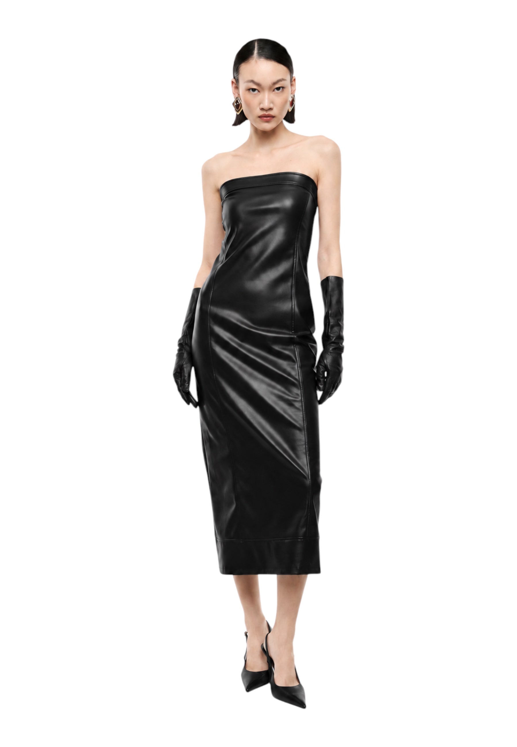 Abito midi senza spalline con scollo dritto donna nero imperial - abiti
