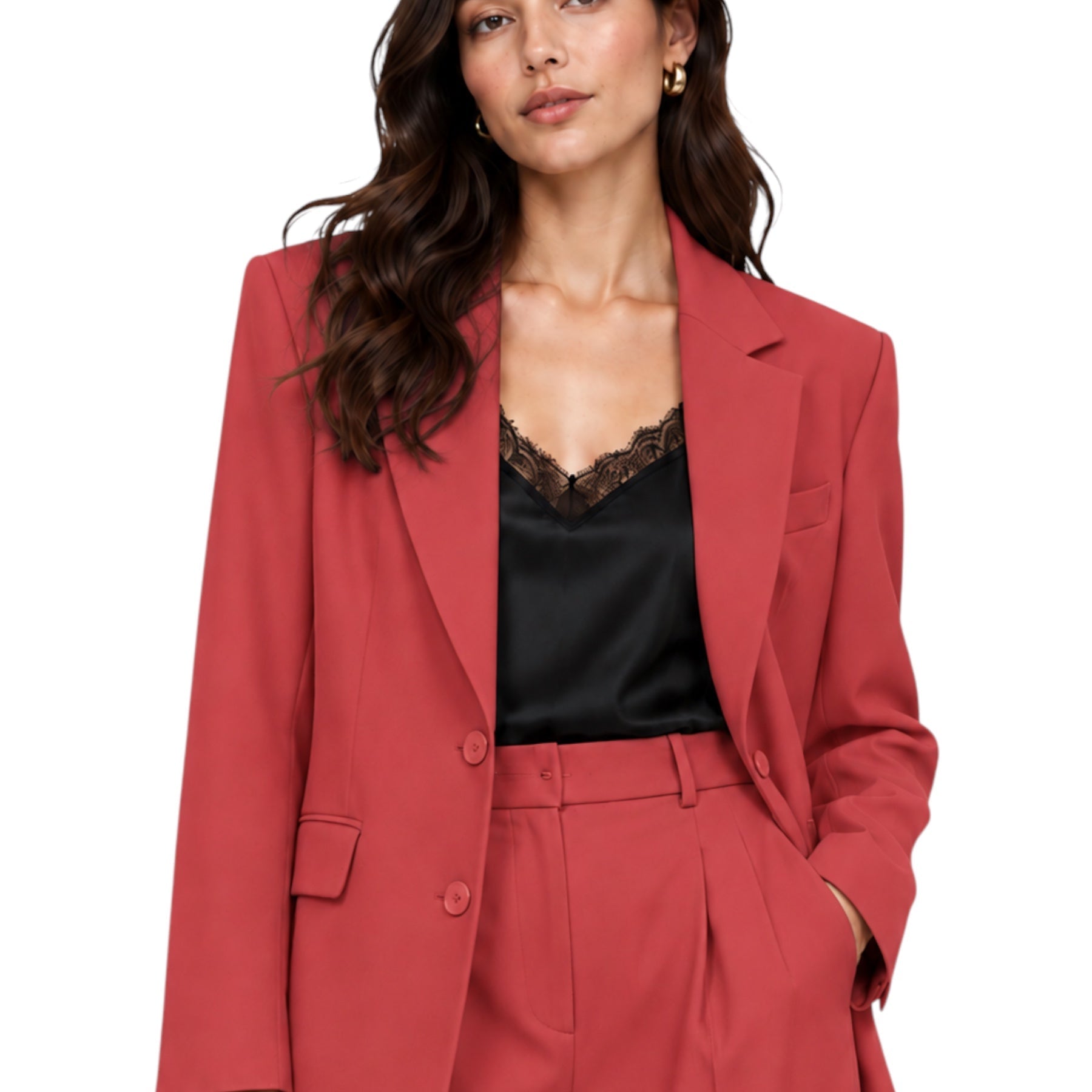 Blazer monopetto con tasche a patta laterali donna rosa imperial