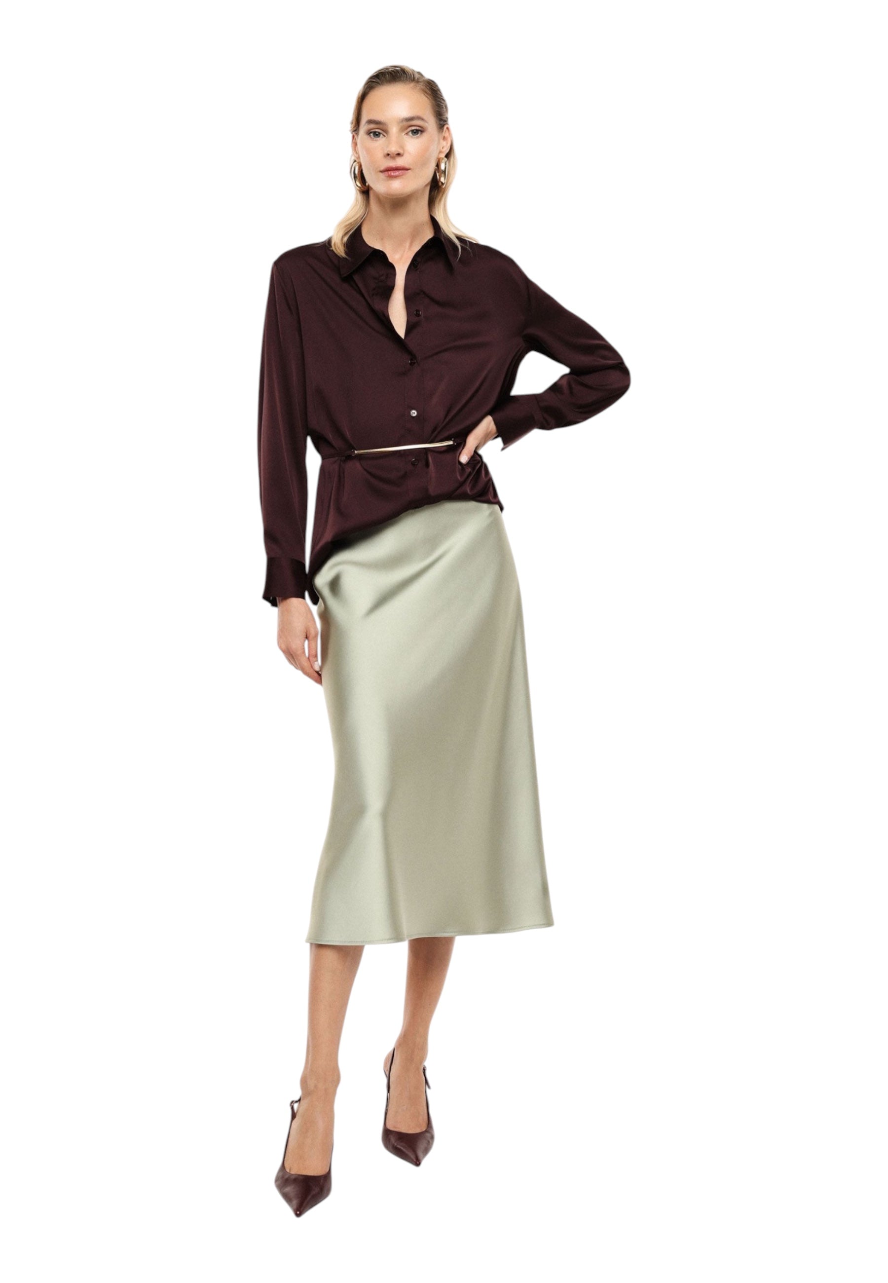 Camicia regular-fit con cintura decorativa donna bordeaux imperial - camicie