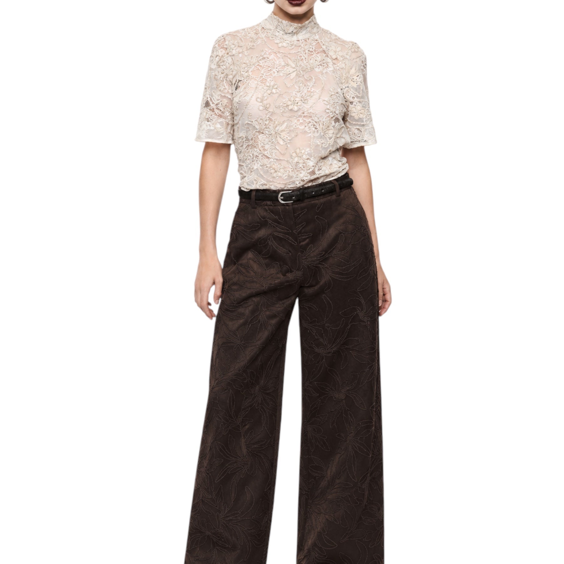 Top pizzo trasparente manica corta donna avorio imperial