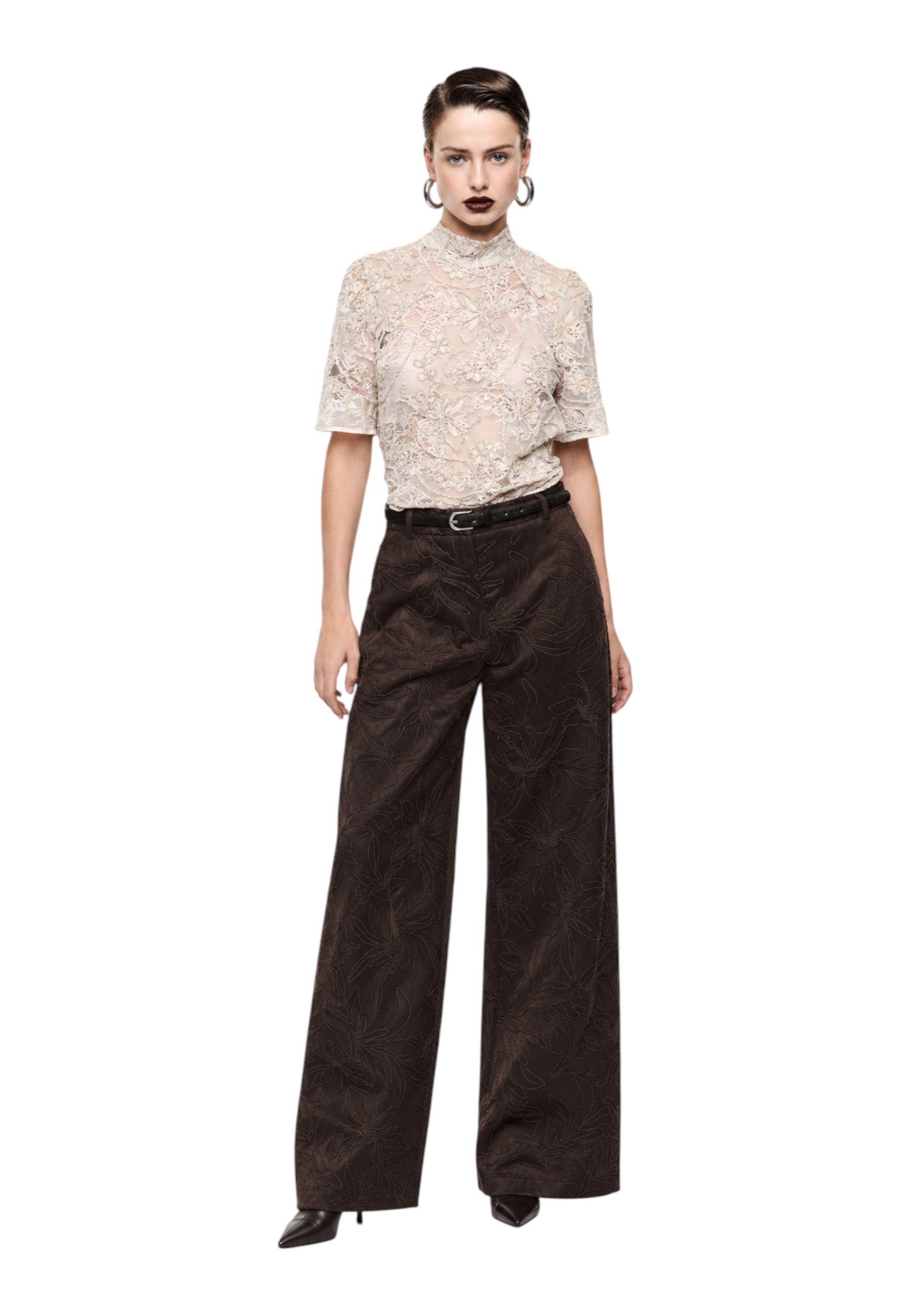 Top pizzo trasparente manica corta donna avorio imperial
