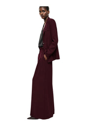 Pantaloni palazzo a vita alta con pinces e cintura donna bordeaux imperial