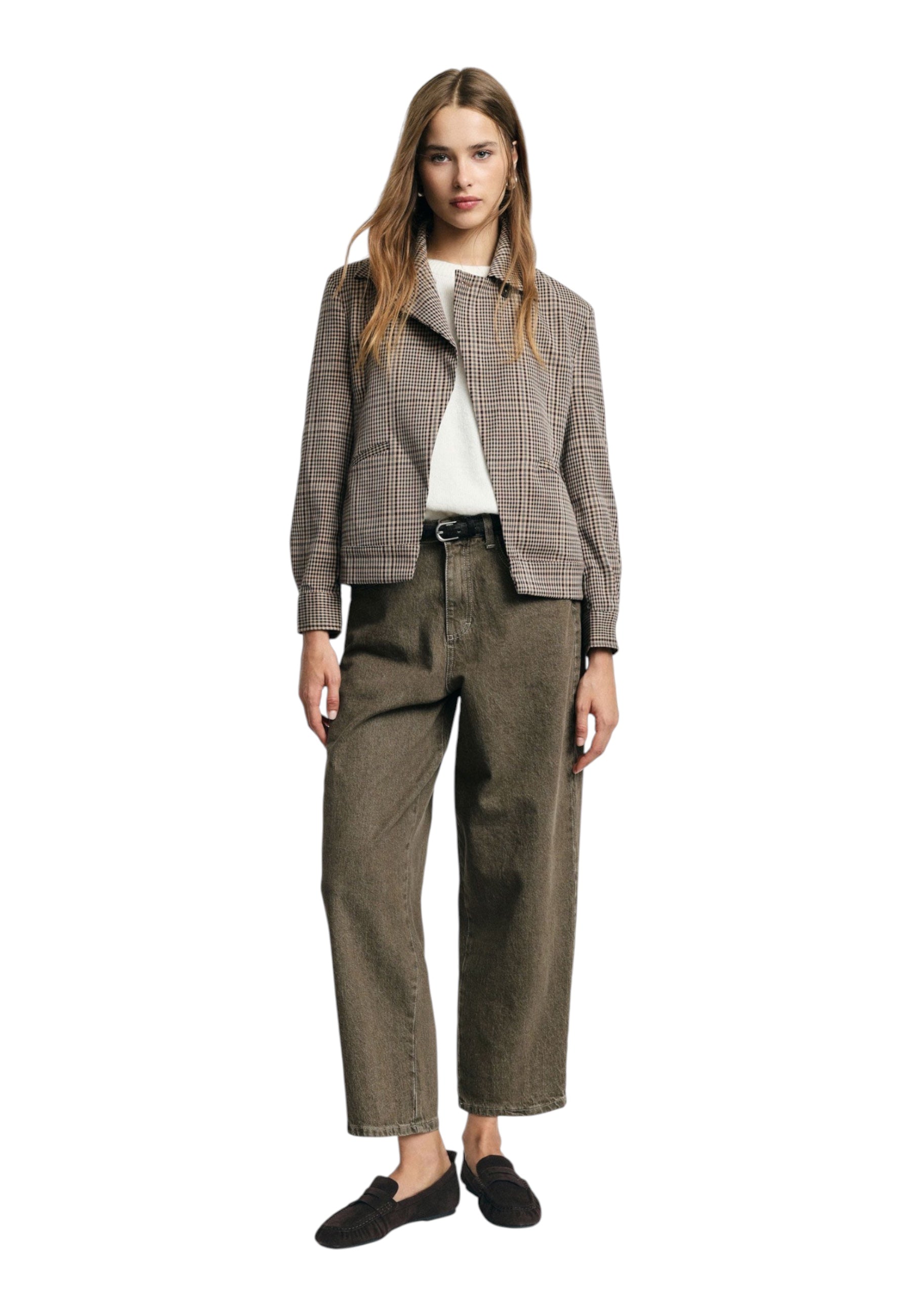 Jeans tapered cropped con piega Donna Verde PLEASE
