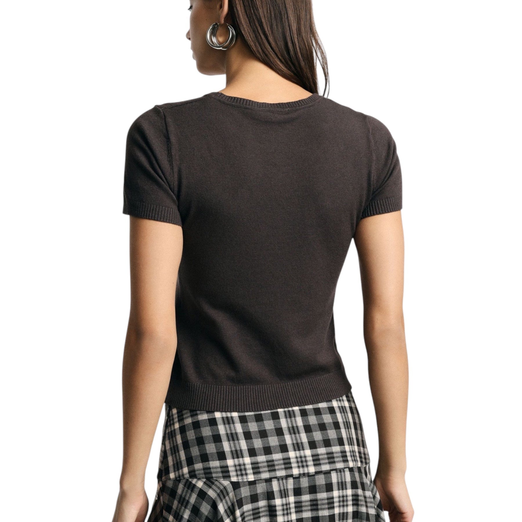 Top girocollo a costine donna marrone please