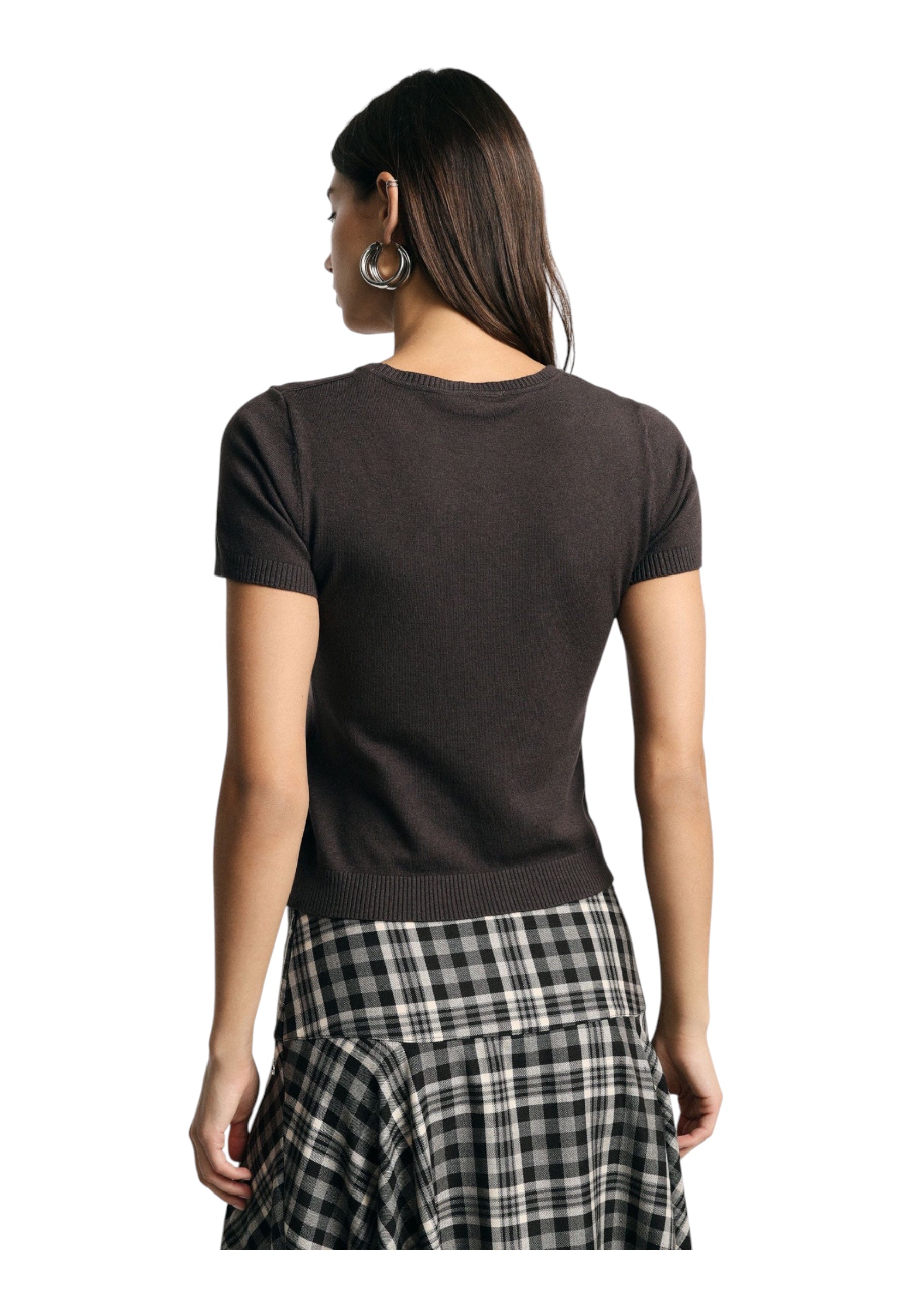 Top girocollo a costine Donna Marrone PLEASE