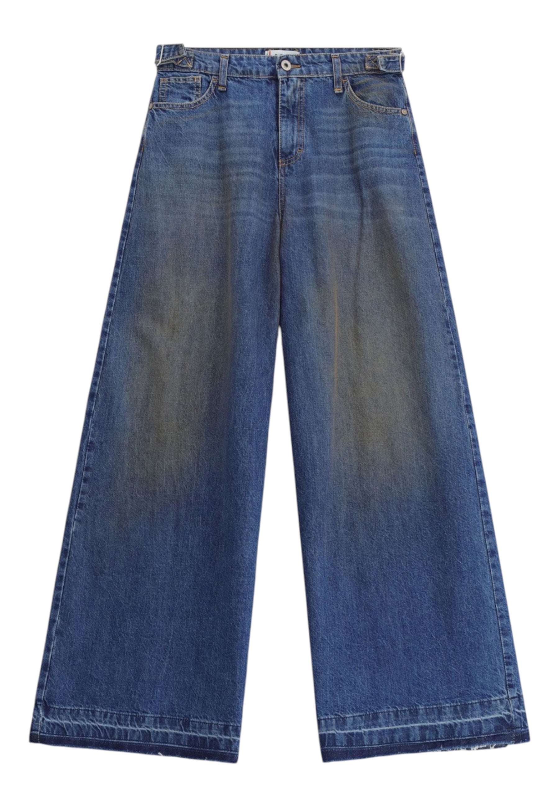 Jeans a gamba ampia con fondo sfrangiato Donna Blu PLEASE