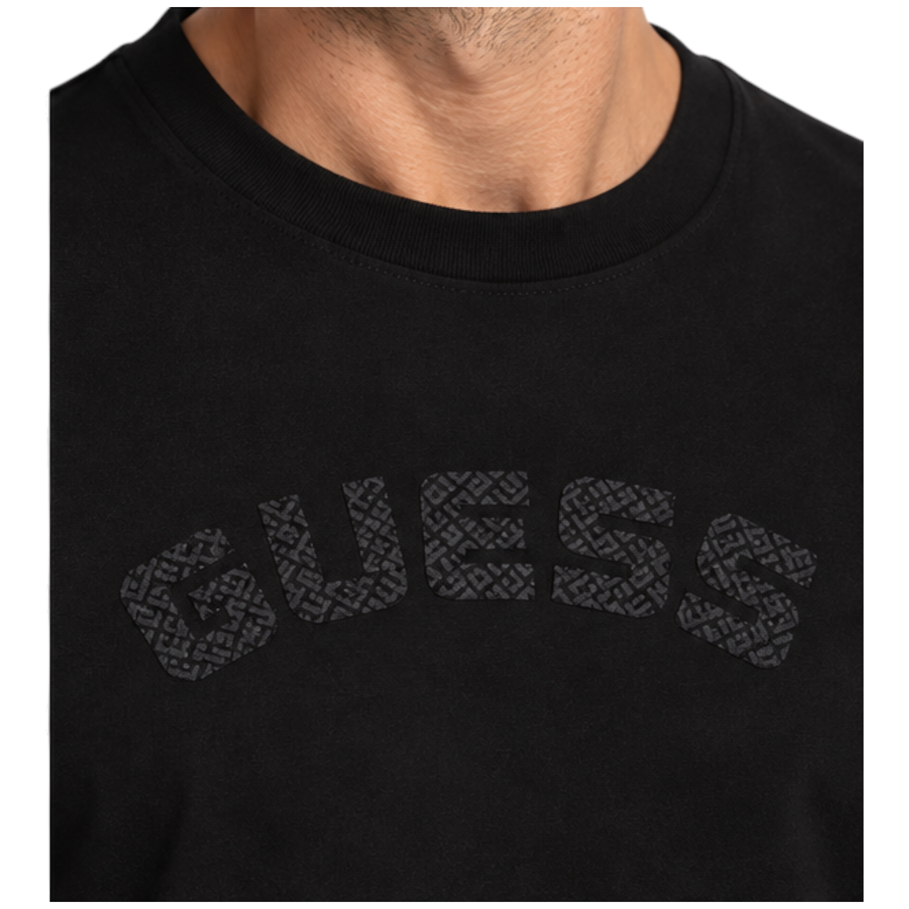T-shirt logo petto uomo nero guess