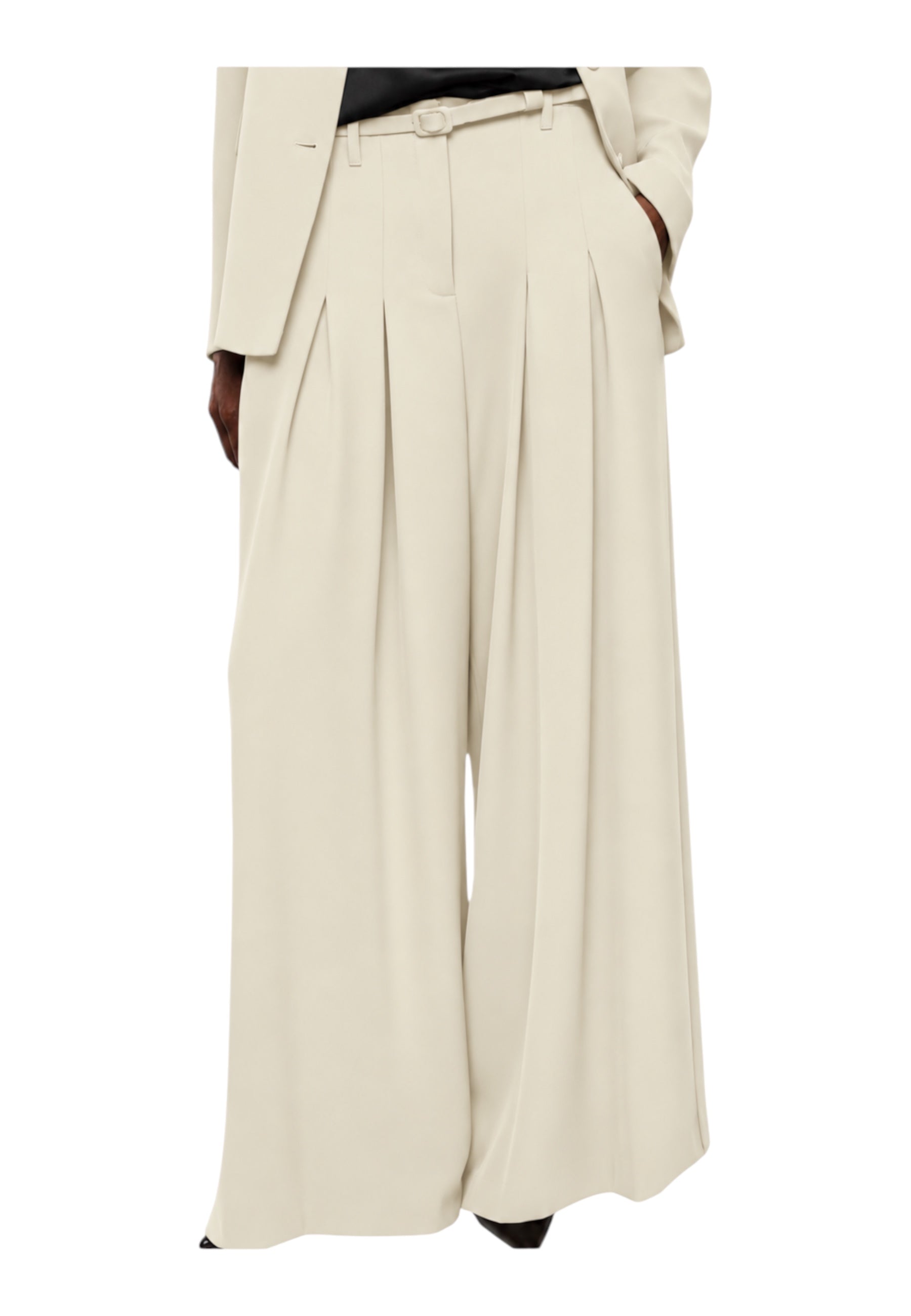 Pantaloni palazzo a vita alta con pinces e cintura donna avorio imperial